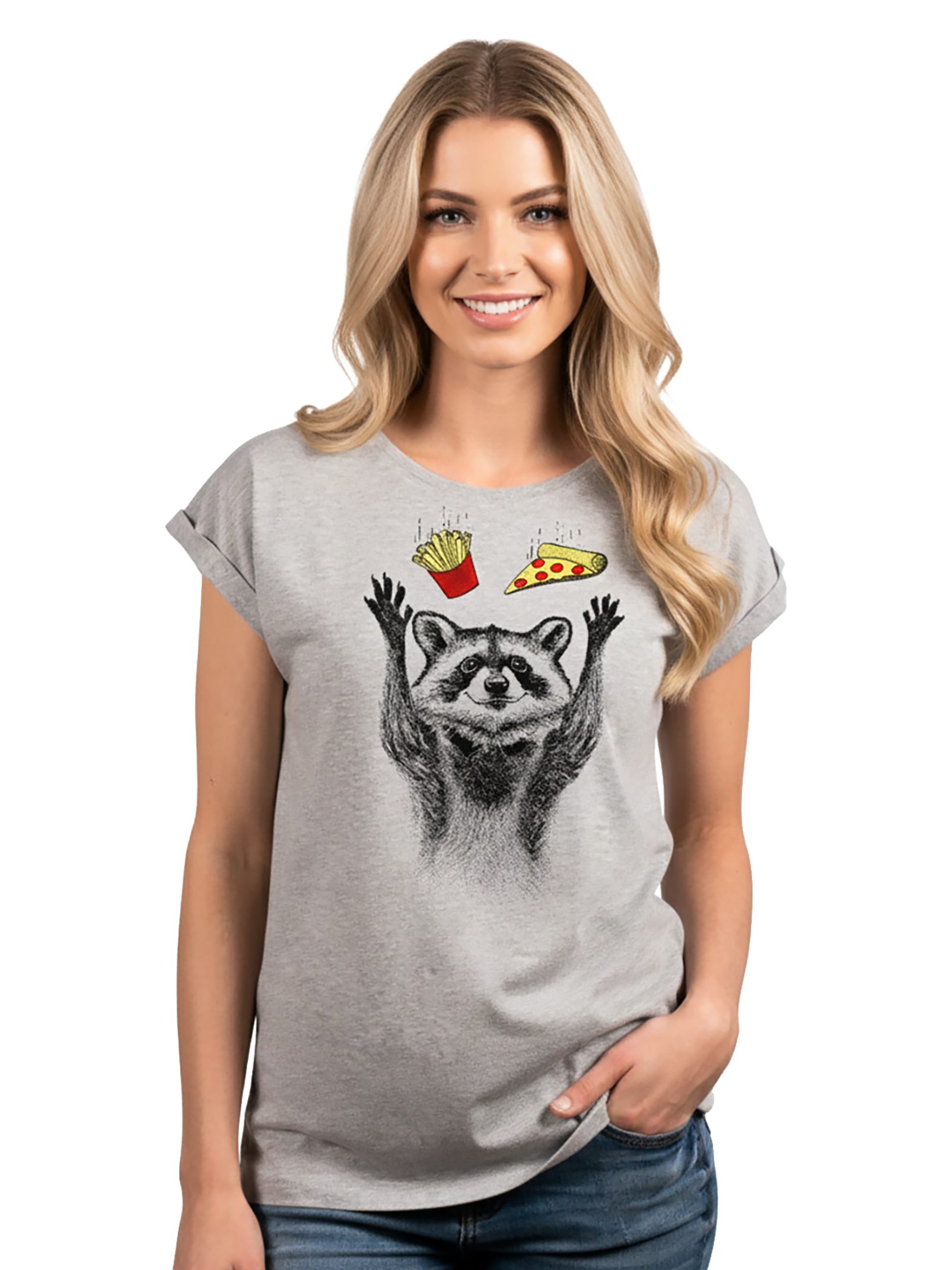 MAKAYA Print-Shirt Damen Waschbär Aufdruck Tunika Top Sommer Lustige Frauen Oberteile große Größen