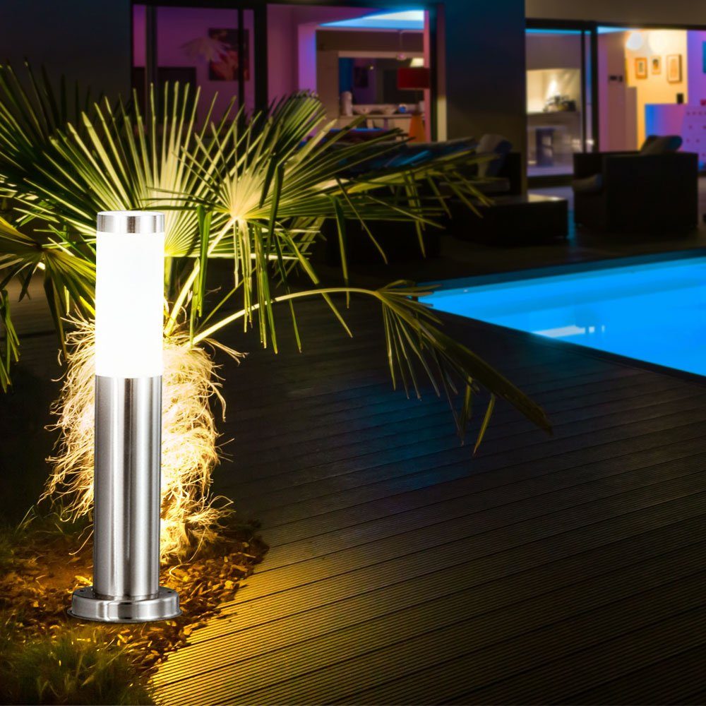 7 Edelstahl Globo Warmweiß, Design Watt inklusive, Steh LED Leuchtmittel LED Farbwechsel, Lampe Außen-Stehlampe, Farbwechsler RGB