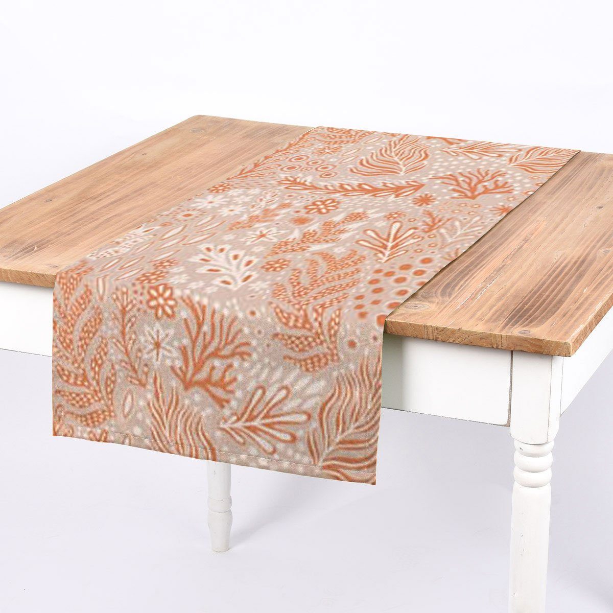 SCHÖNER LEBEN. Tischläufer SCHÖNER LEBEN. Tischläufer aus Baumwolle Blätter Blumen Gräser gra, Digitaldruck