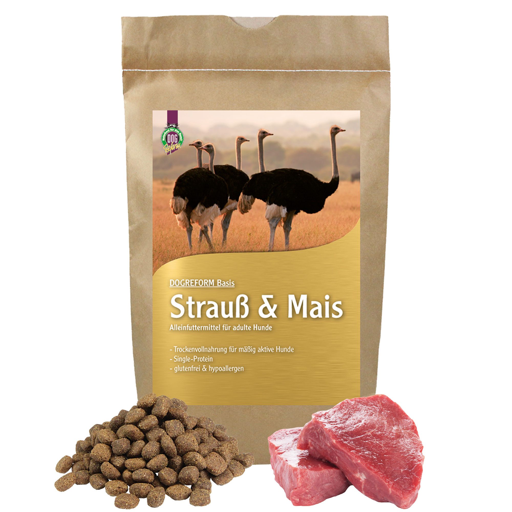 Schecker Schecker Trockenfutter Strauß & Mais - hypoallergen Strauß, Trockenfutter für: Hunde, mit cholesterinarmen Straußenfleisch