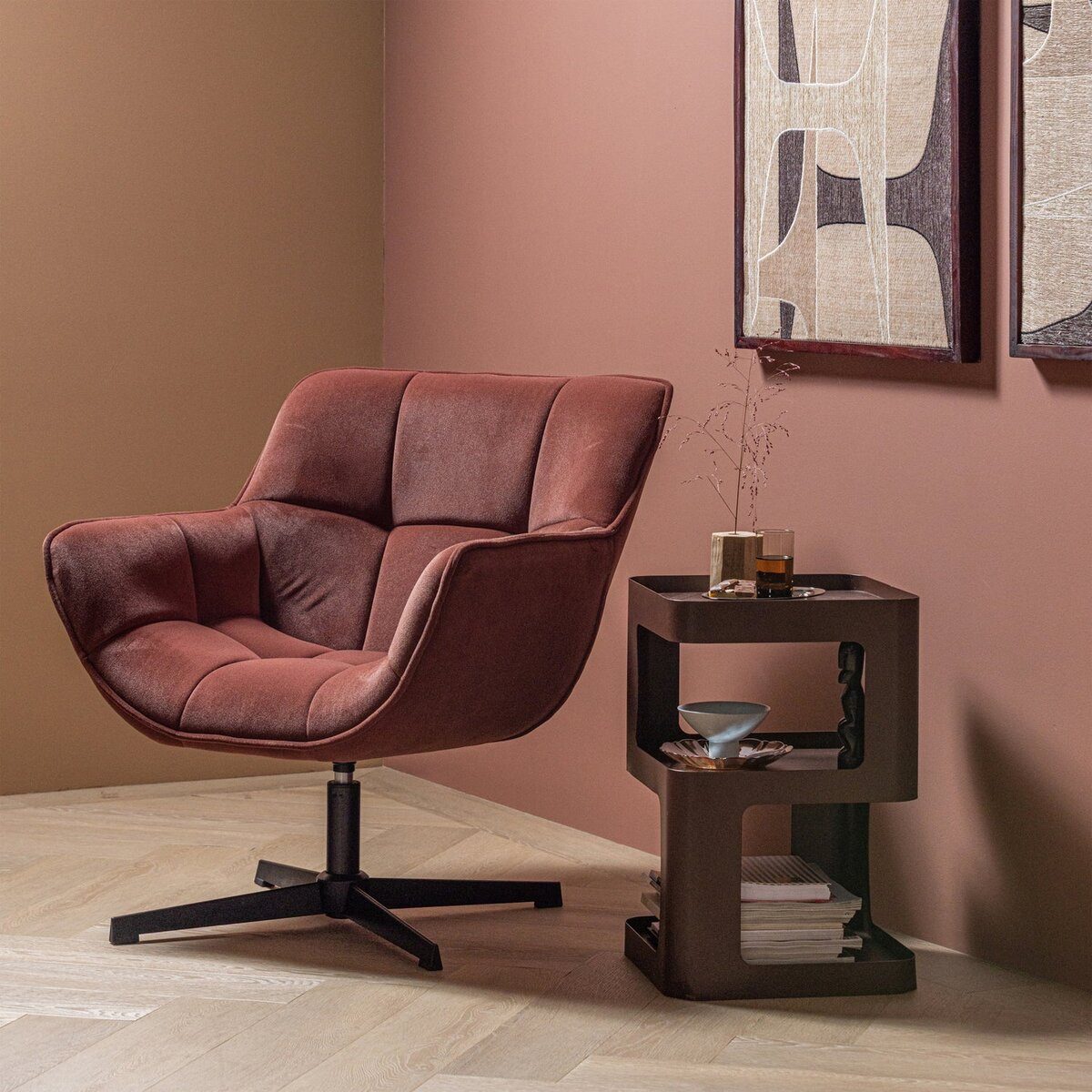 WOOOD Beistelltisch Riv - Metall Lila / Braun, Künstlerisches Design, leichtes Material