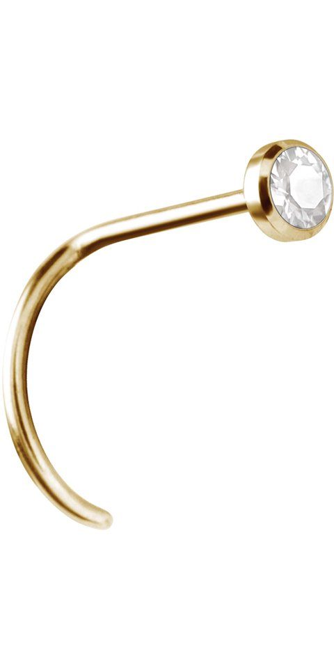 Karisma Nasenpiercing Nose Stud Piercing Echt Gold 14 Kt Gelbgold 585, Kristallstein 1,5mm Weiss
