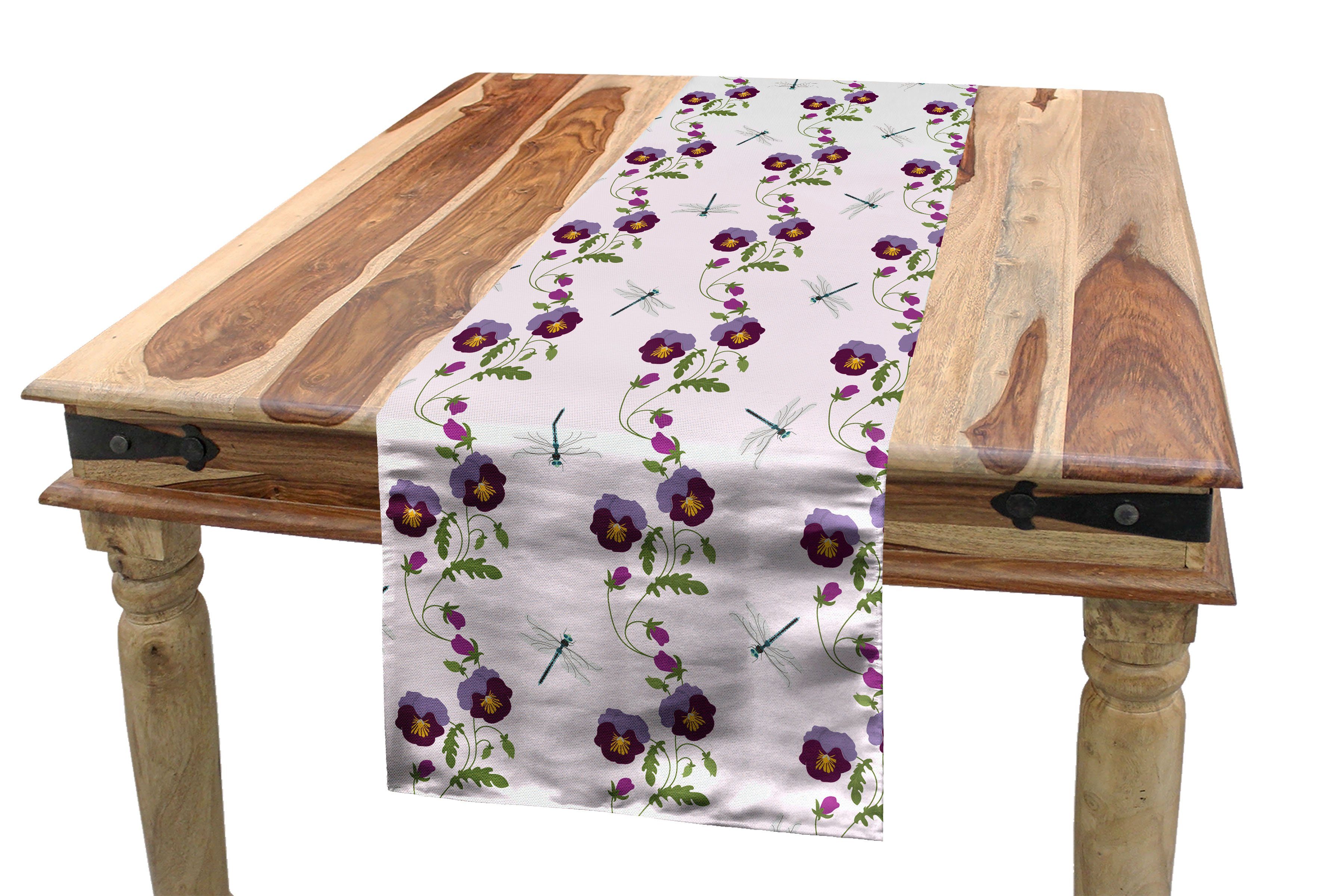 Vertikal-Libellen-Blumen Stiefmütterchen Esszimmer Tischläufer Dekorativer Küche Tischläufer, Rechteckiger Abakuhaus