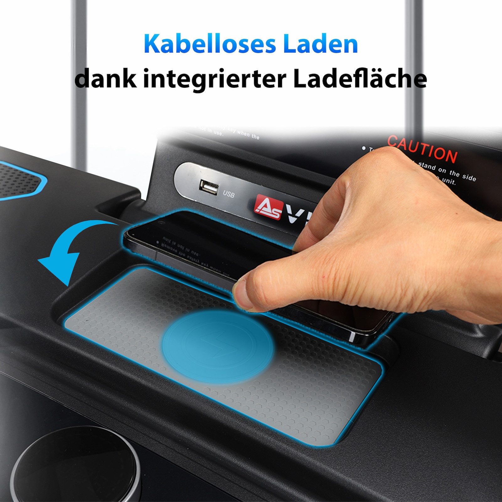 AsVIVA Laufband T16 Smart mit Dämpfungssystem, 18 km/h, elektrische Steigung bis 18 %, Qi-Induktionsladefläche