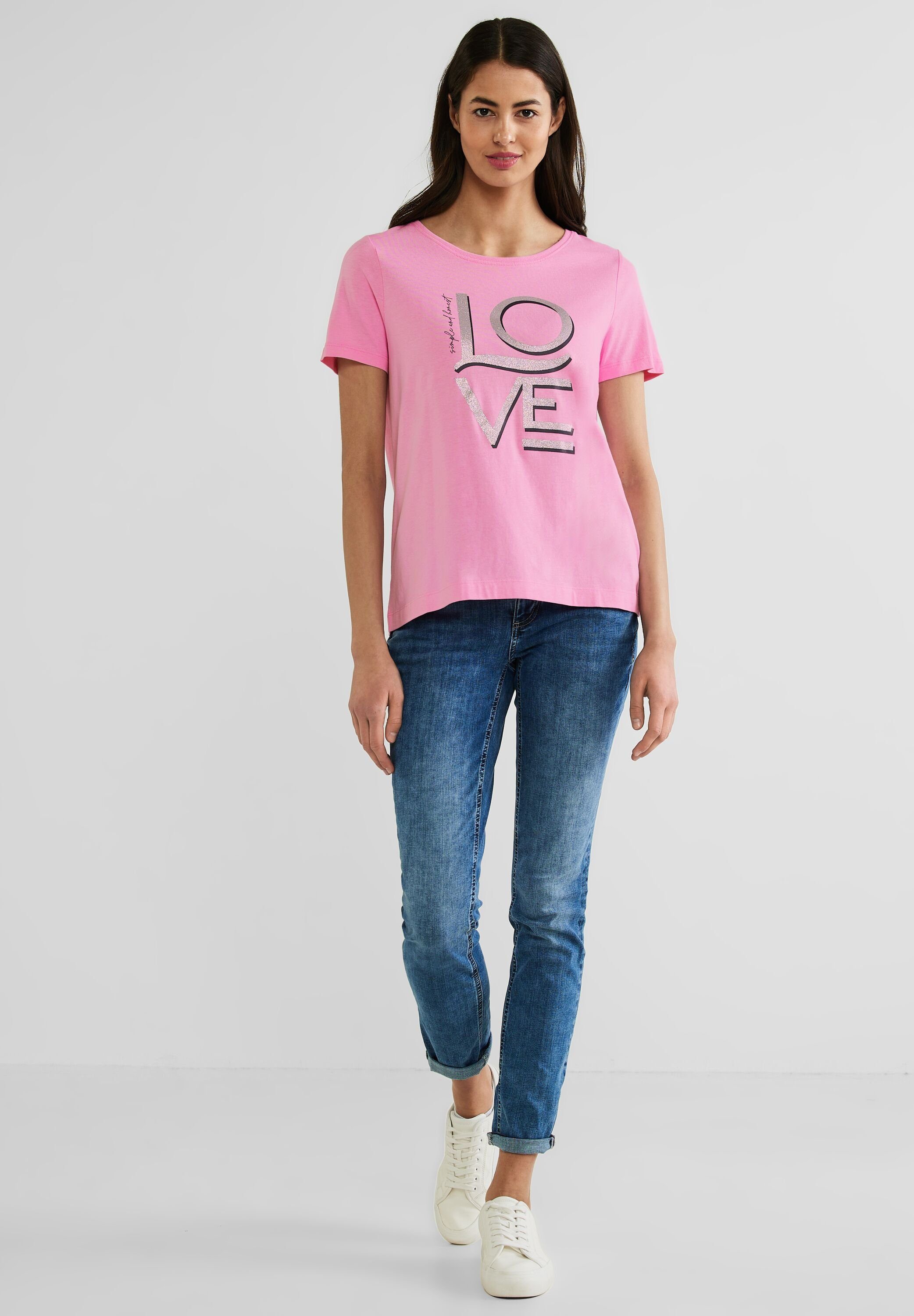 ONE T-Shirt Schriftzug rose schimmerndem STREET mit wild