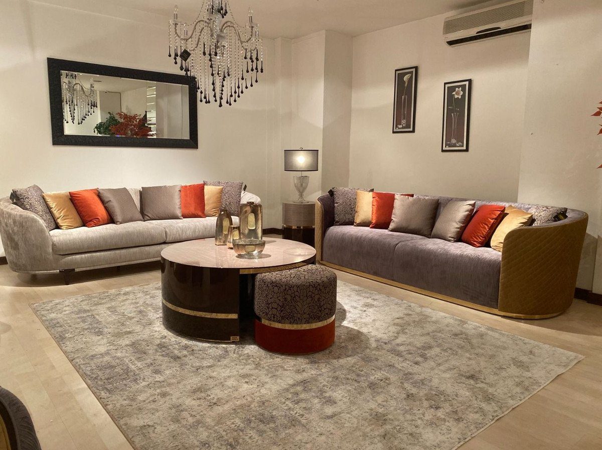 Casa Padrino Luxus Sofa Luxus - Luxus Sofa Dunkelbraun Luxus / Wohnzimmer Qualität - Hotel Sofa Silber Sofa 