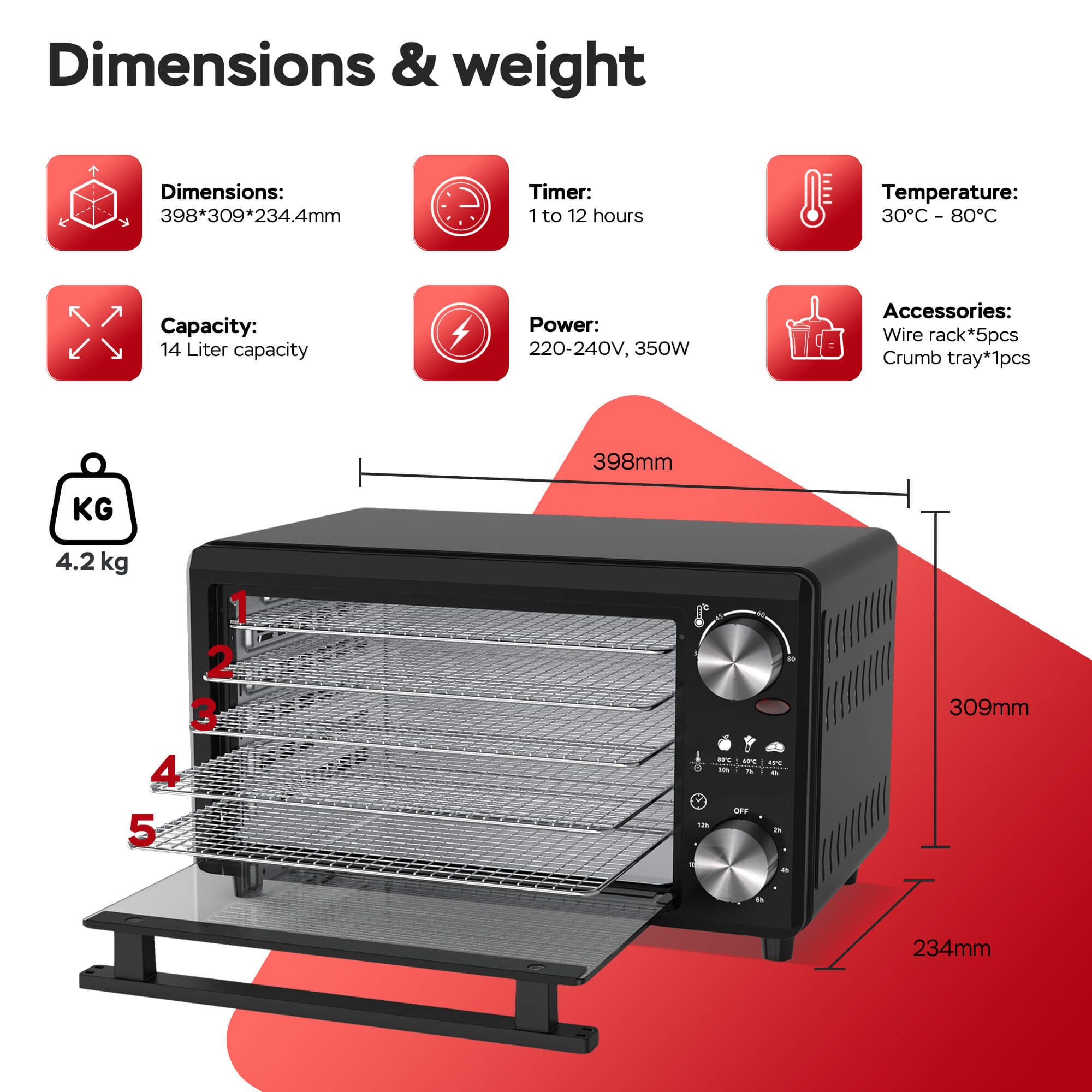TurboTronic by Z-Line Dörrautomat TurboWave BIO Komplett aus Metall Dörrgerät ab 30°C - 80°C 350 W, 5 Etagen, Obsttrockner Dörrapparat 14L Dörrmaschine Dörrer