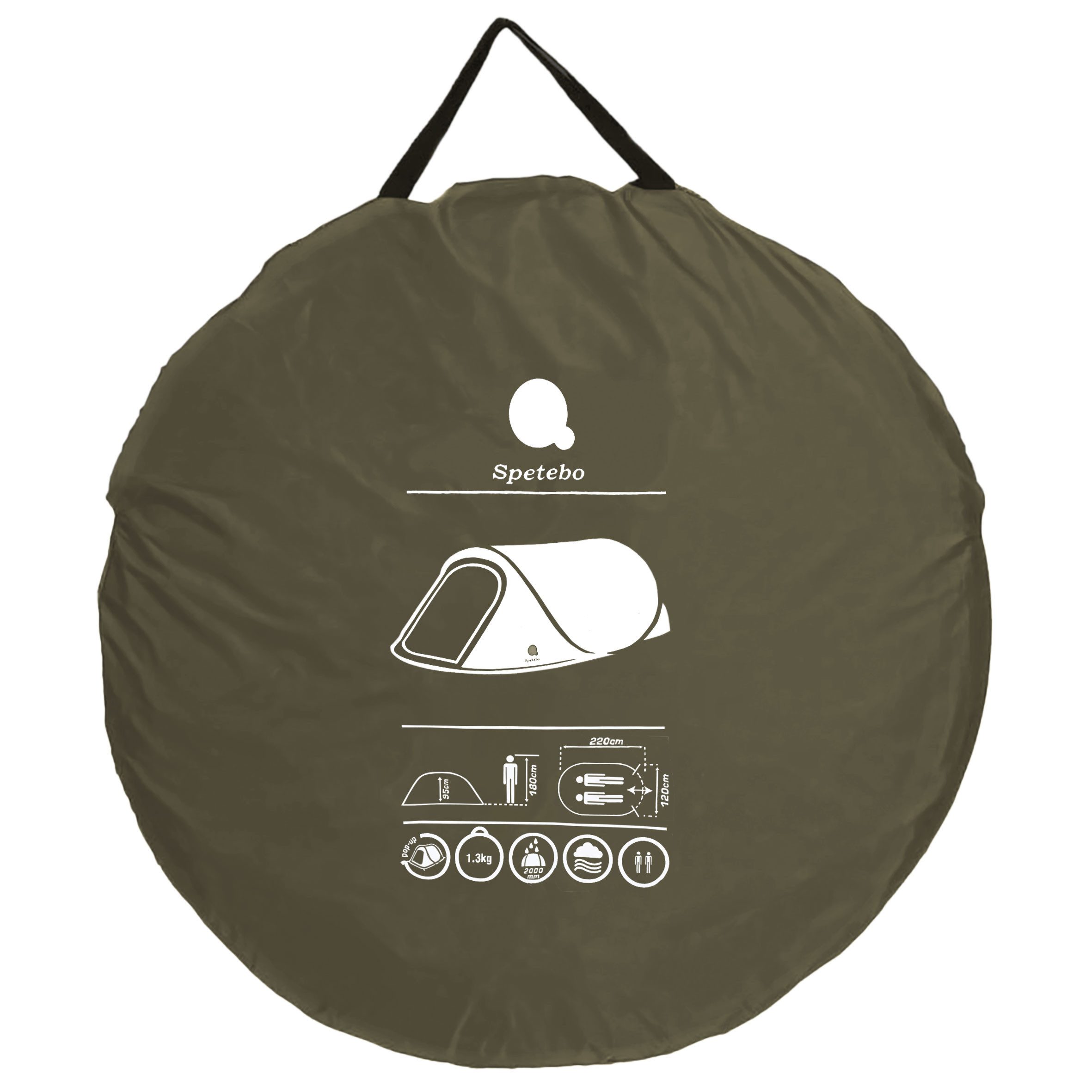 Spetebo Wurfzelt XXL Pop Up Wurfzelt grün 240 x 210 cm, Personen: 3 (Packung, 1 tlg., mit Transporttasche, Heringen und Spannseilen), Sofortzelt für Trekking und Camping