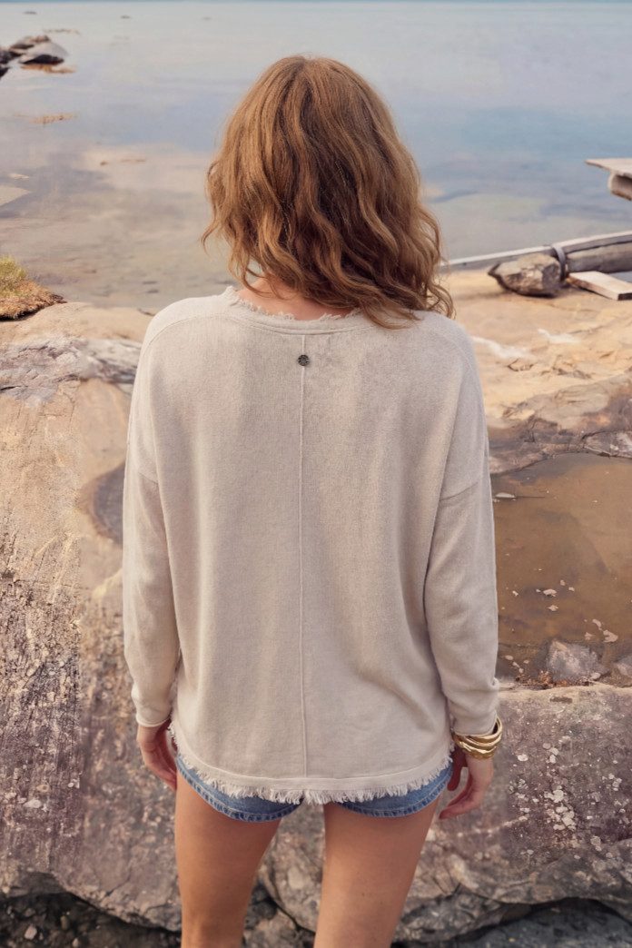 Zaubermond Strickpullover Damen Lockerer Boho Pullover mit V-Ausschnitt & F günstig online kaufen