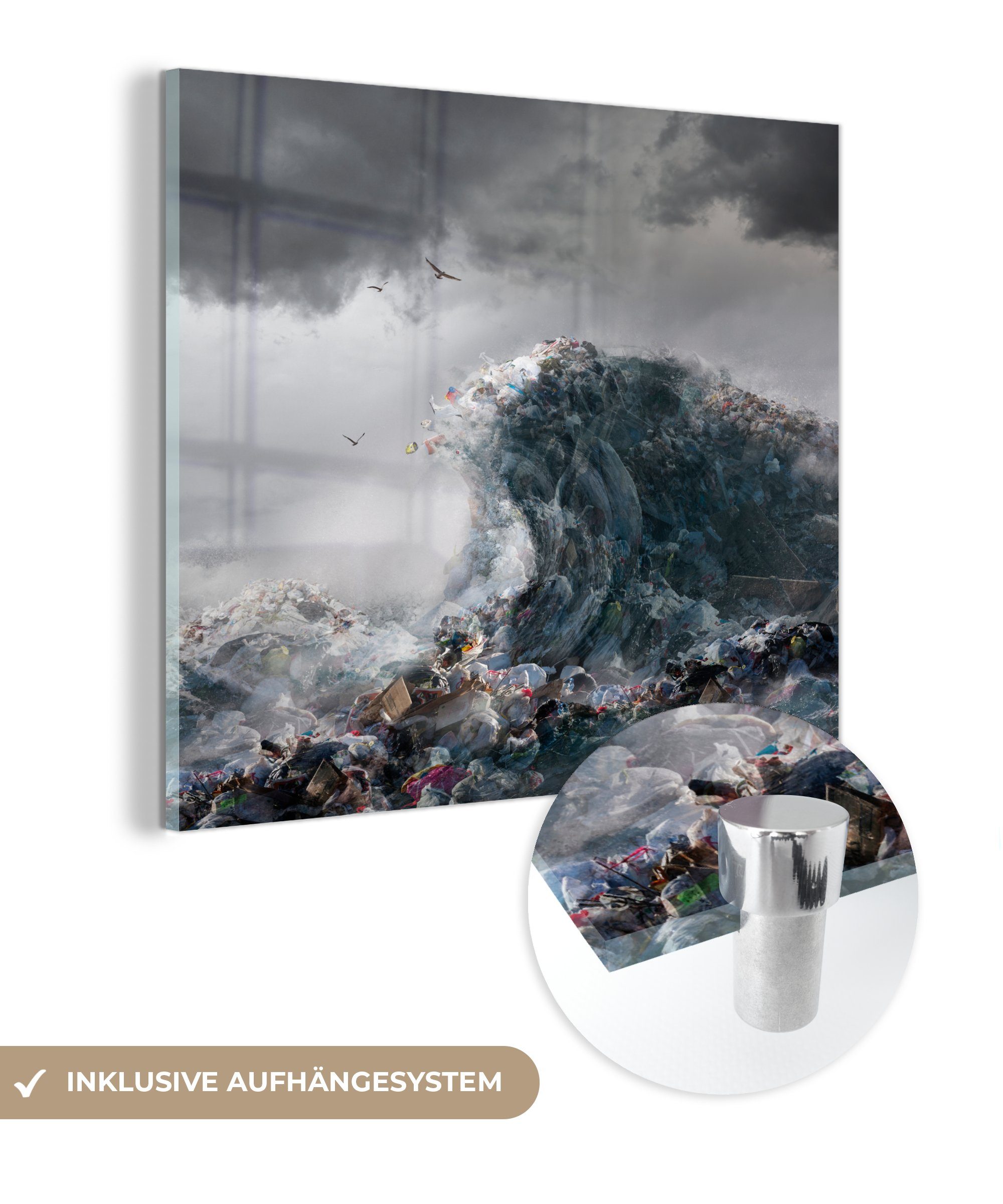MuchoWow Acrylglasbild Meer - Golf - Abfall, (1 St), Glasbilder - Bilder auf Glas Wandbild - Foto auf Glas - Wanddekoration