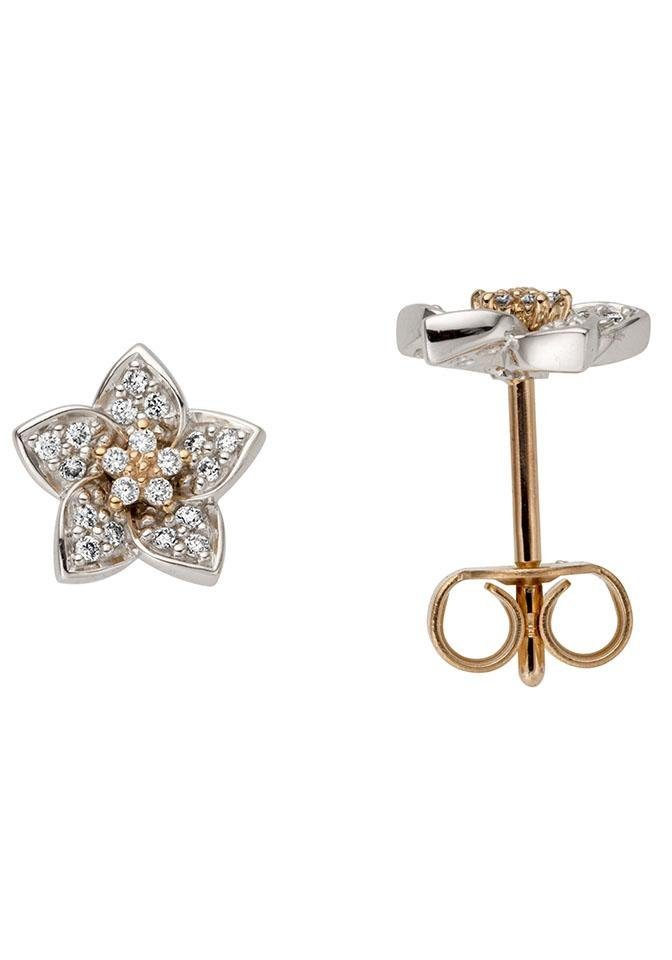 Firetti Paar Ohrstecker Schmuck Geschenk Gold 585 Ohrschmuck Blume, Made in Germany, wahlweise mit oder ohne Brillant