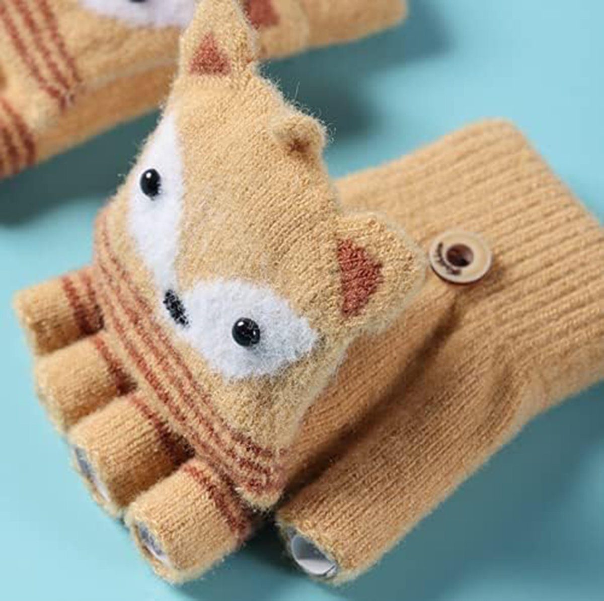 CTGtree 7-10 Trikot-Handschuhe für Kinder Handschuhe Thermohandschuhe Jahre) (geeignet Strickhandschuhe Ingwerfuchs Halbfinger