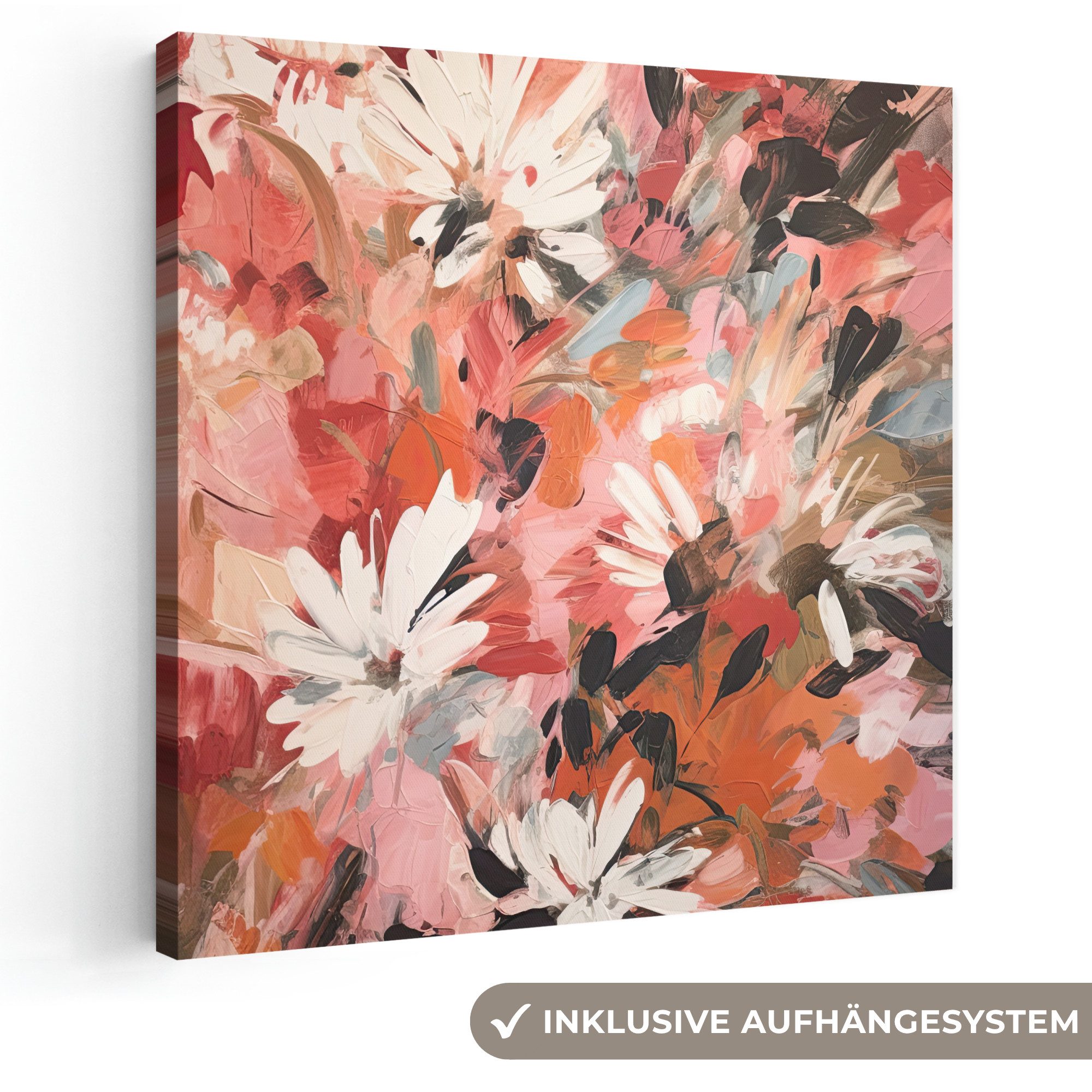 OneMillionCanvasses® Leinwandbild Blumen - Kunst - Abstrakt - Malerei, Fotodruck (1 St), Wandbild, Deko Schlafzimmer Wohnzimmer Flur 20x20 cm