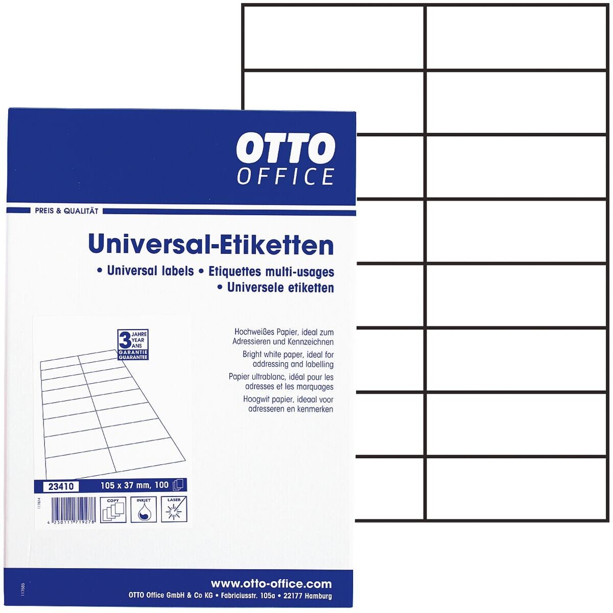 Otto Office Etiketten Standard, 1600 Stück, Adresse (105x37 mm), selbstklebend