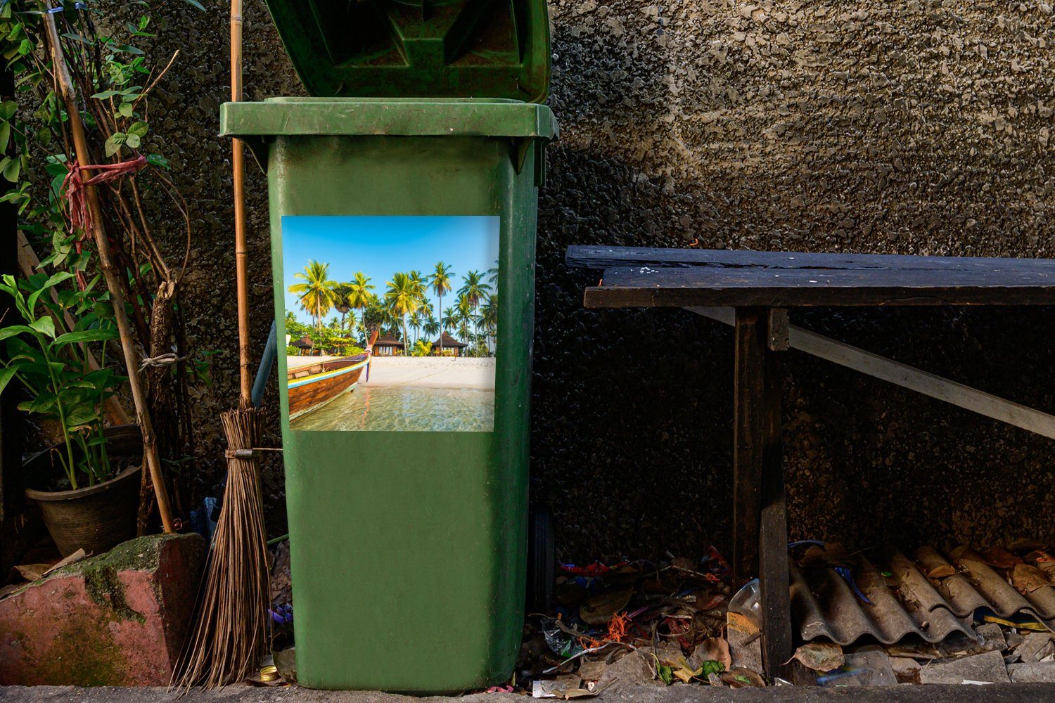 Strand Container, Sommer - Abfalbehälter Kajak (1 Wandsticker Mülltonne, St), MuchoWow Mülleimer-aufkleber, - Sticker,