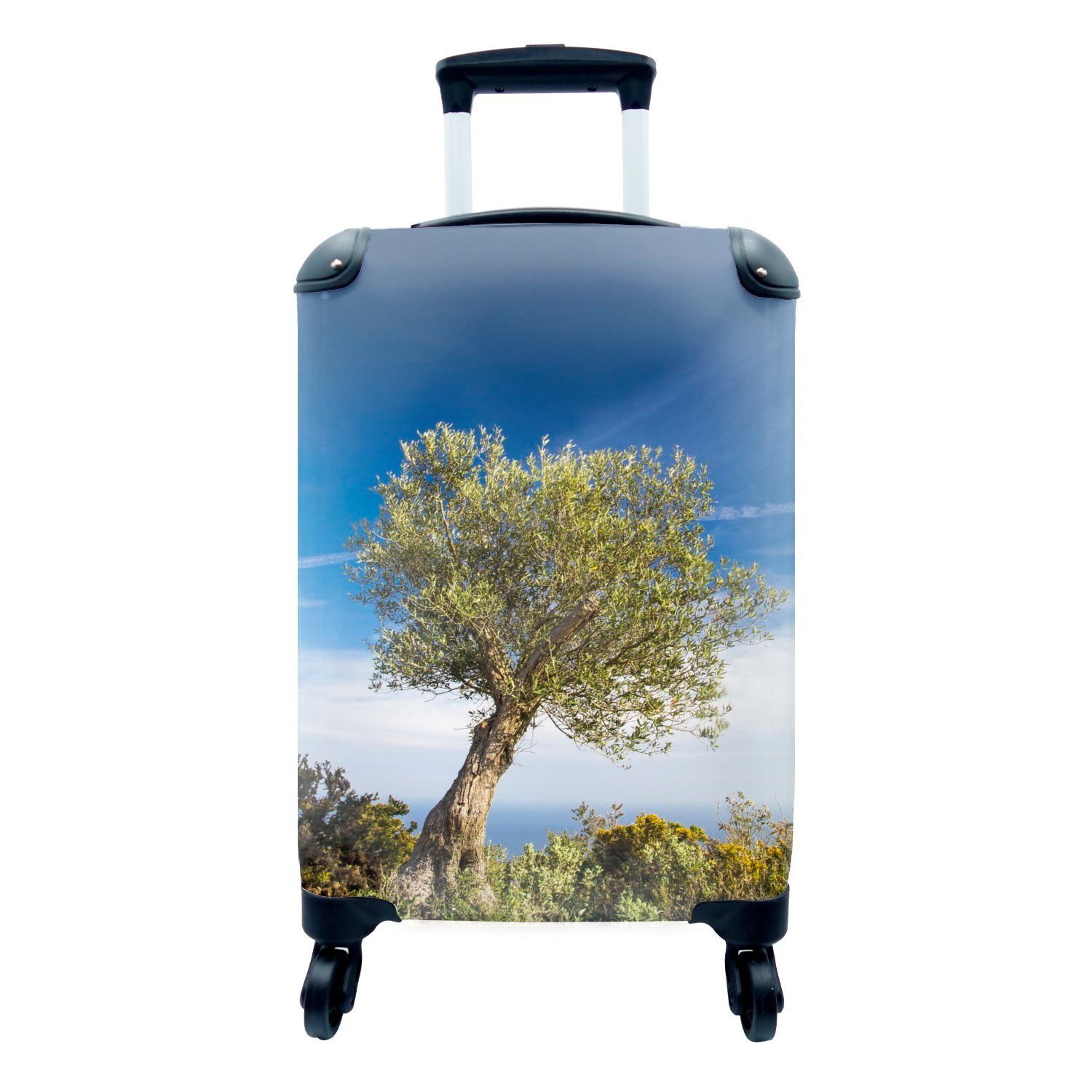 MuchoWow Handgepäckkoffer Ein Olivenbaum unter blauem Himmel, 4 Rollen, Reisetasche mit rollen, Handgepäck für Ferien, Trolley, Reisekoffer