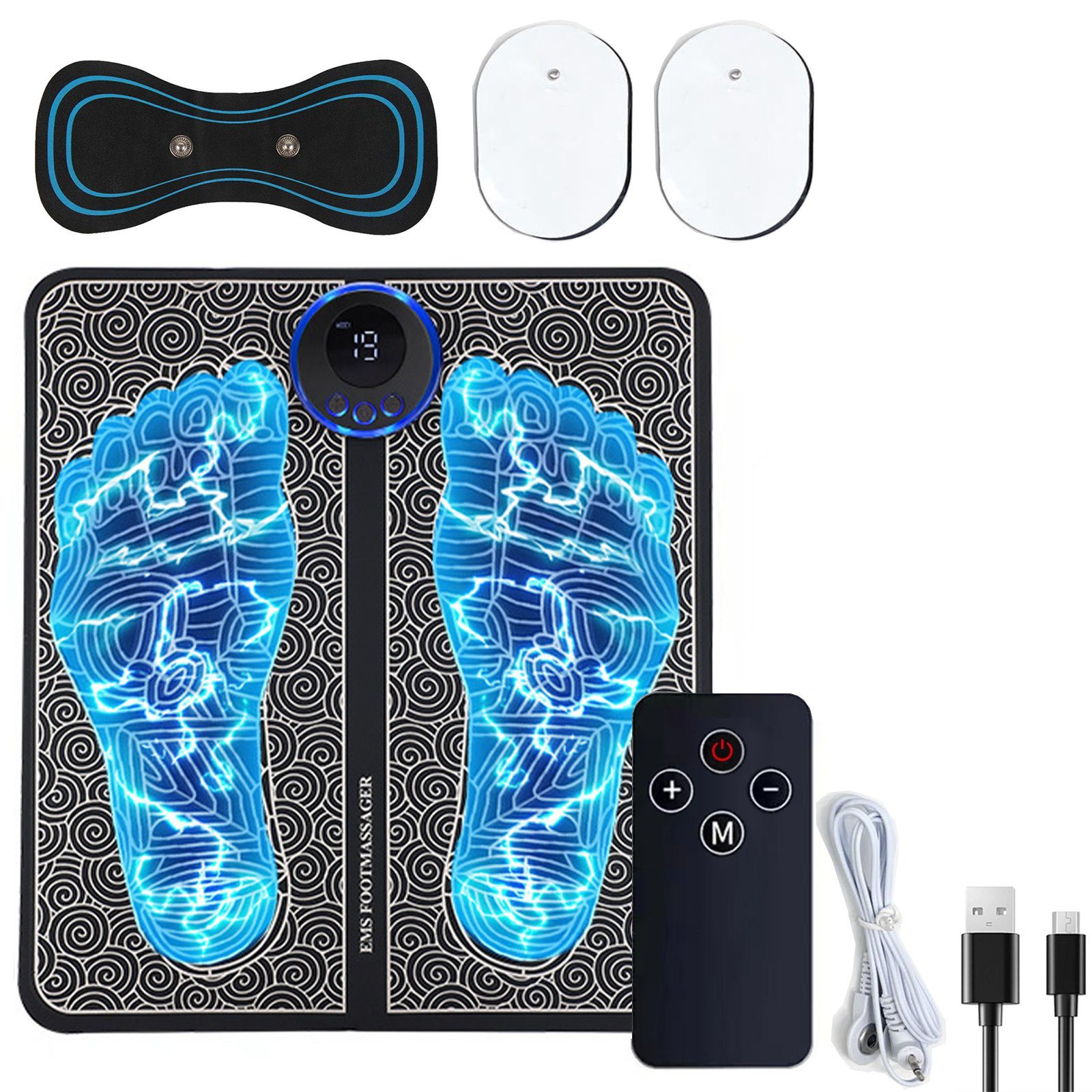 HYIEAR Fußmassagegerät EMS Elektrisches Fußmassagegerät, Klappbarer, Black, USB - 8 Modi, für Blutmuskelzirkulationspad Linderung Schmerzen