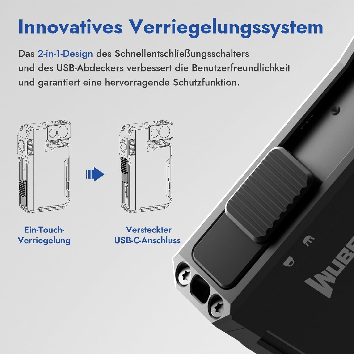 Wuben LED Taschenlampe WUBEN G5 LED-Taschenlampe, 400 Lumen, RGB, aufladbar, wasserdicht