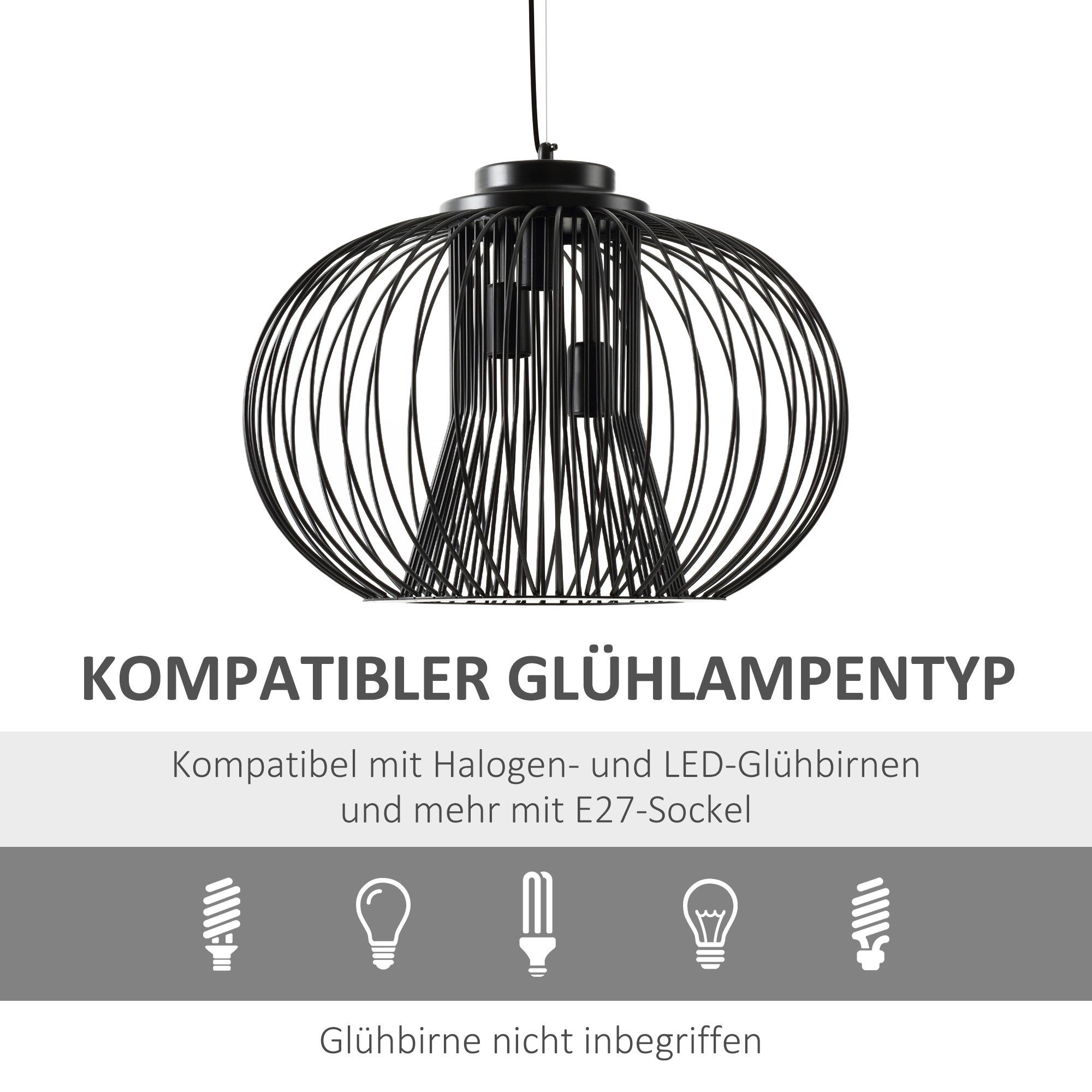 HOMCOM Schwarz Länge Pendelleuchte E27 Stil Industrie Pendelleuchte Pendelleuchte, Hängelampe einstellbare