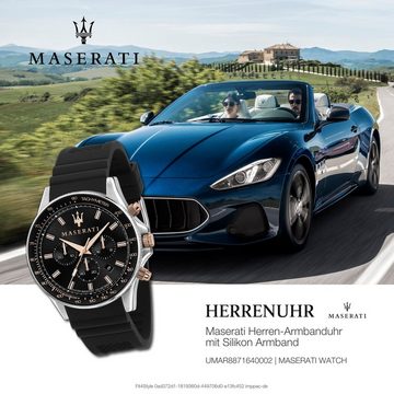 MASERATI Chronograph Maserati Herren Uhr Chronograph, Herrenuhr rund, groß (ca. 44mm) Silikonarmband, Made-In Italy