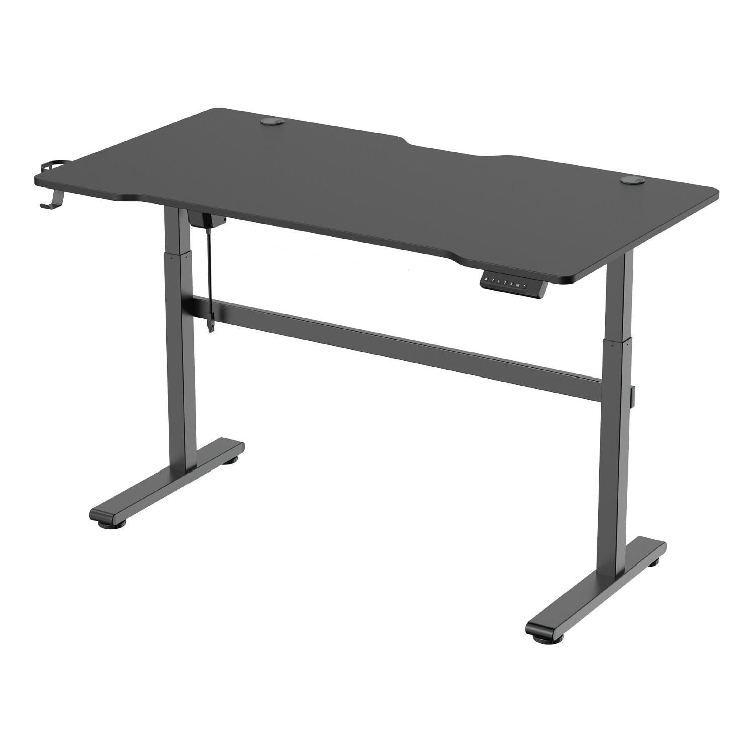 DELTACO Gamingtisch DT410 Tisch, | Headsethalterung, / Gaming | schwarz Einstellung und Kabelmanagement, schwarz stufenlose Becher- höhenverstellbarer schwarz WT95