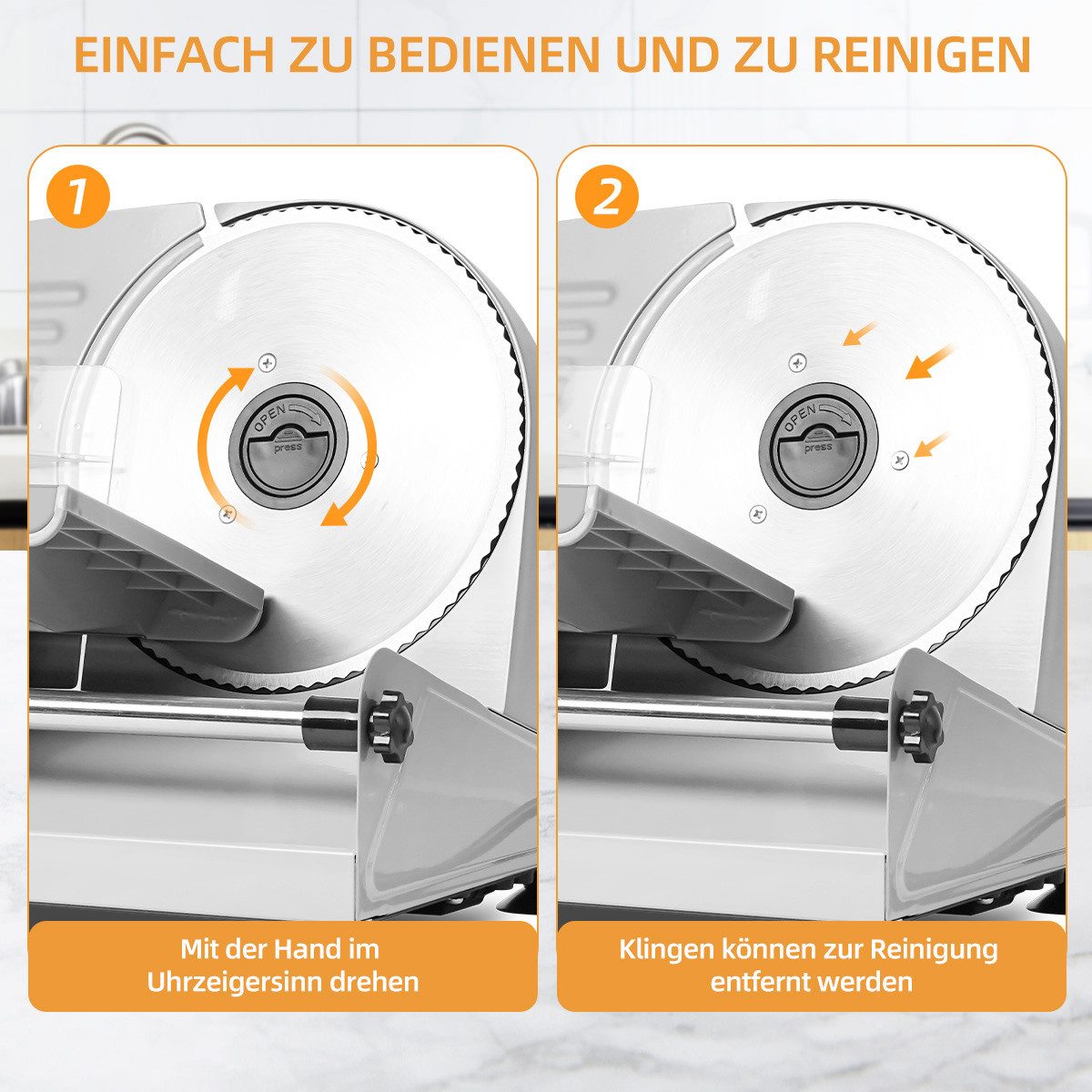 FATABETA Allesschneider Elektrische Brotschneidemaschine mit Ø 190 mm Edelstahlmesser, 200,00 W, mit stufenlos einstellbarer Schnittstärke (0–15 mm), Metallgehä – Bild 3 von 5