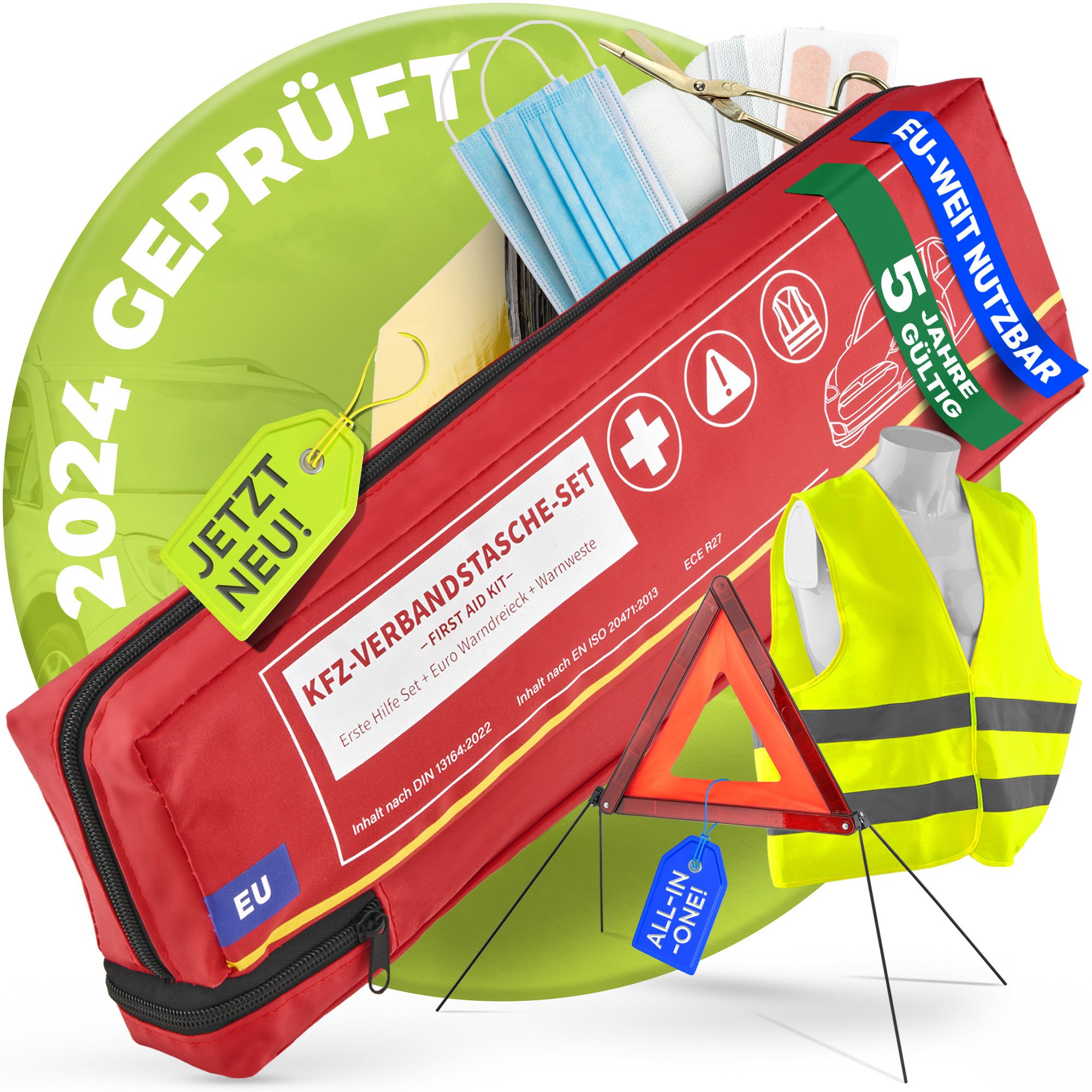 KFZ-Verbandtasche KFZ Verbandskasten inkl. Warndreieck & Warnweste bis 2029