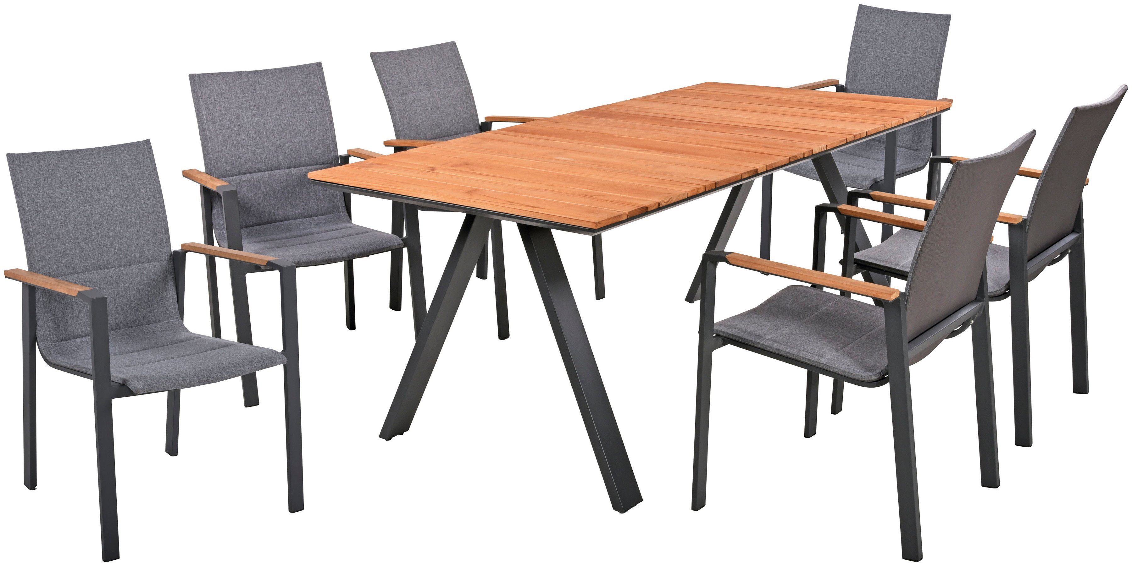 Garden Pleasure Garten-Essgruppe DAVINA, (7-tlg), mit platzsparenden Stapelstühlen