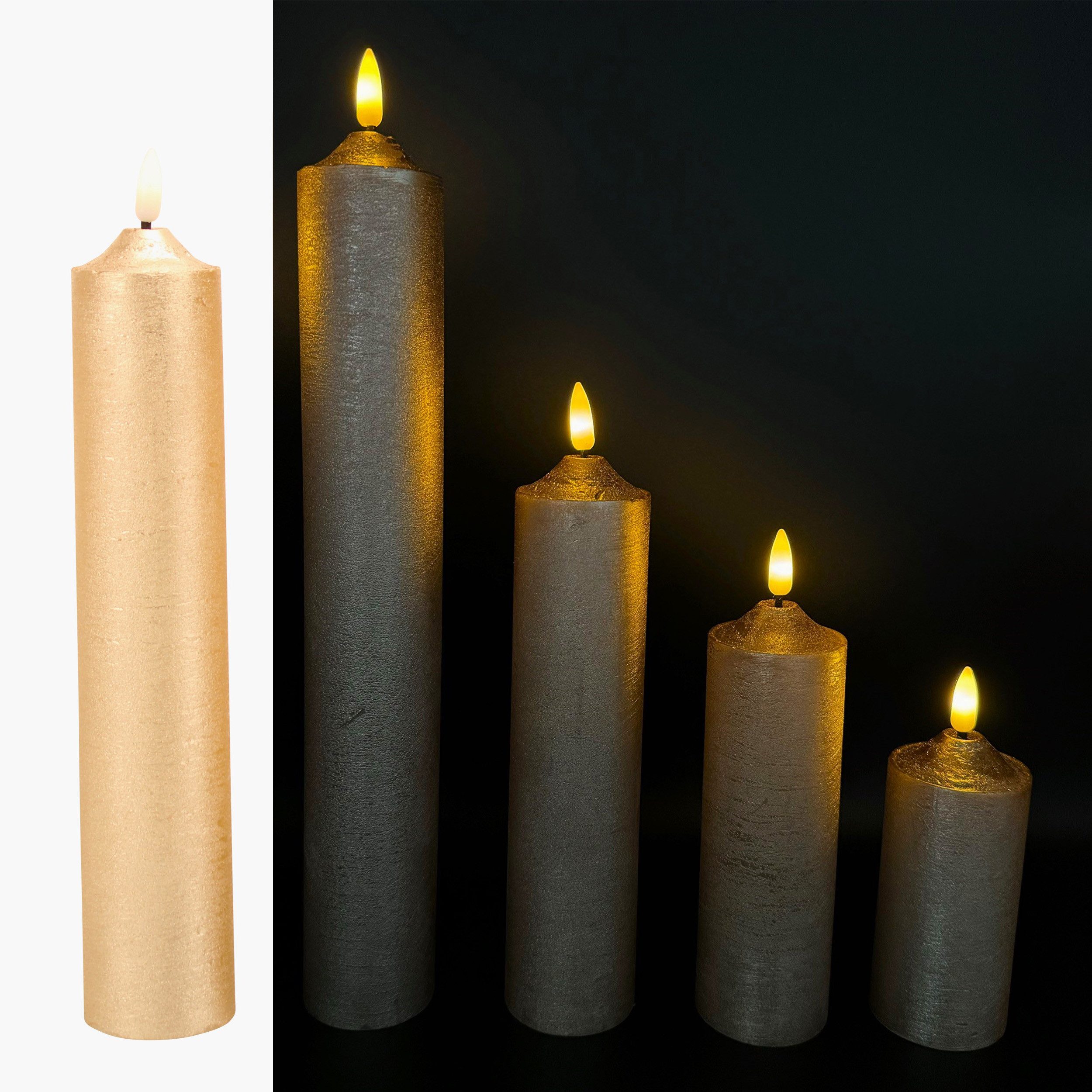LED-Kerze 5 LED Kerzen XL aus Echtwachs mit realistischer Flamme