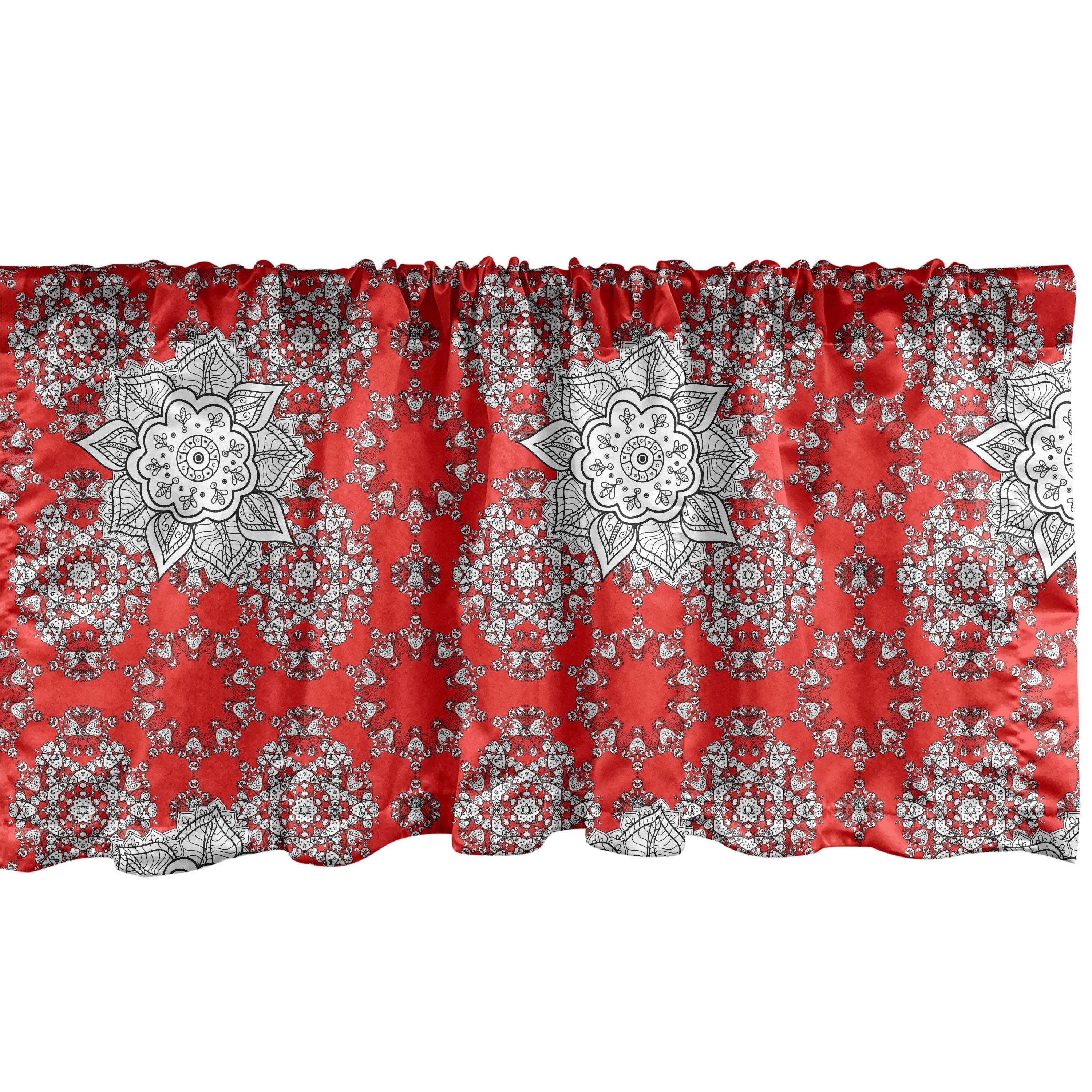 Scheibengardine Vorhang Volant für Küche Schlafzimmer Dekor mit Stangentasche, Abakuhaus, Microfaser, Red Mandala Gekritzel
