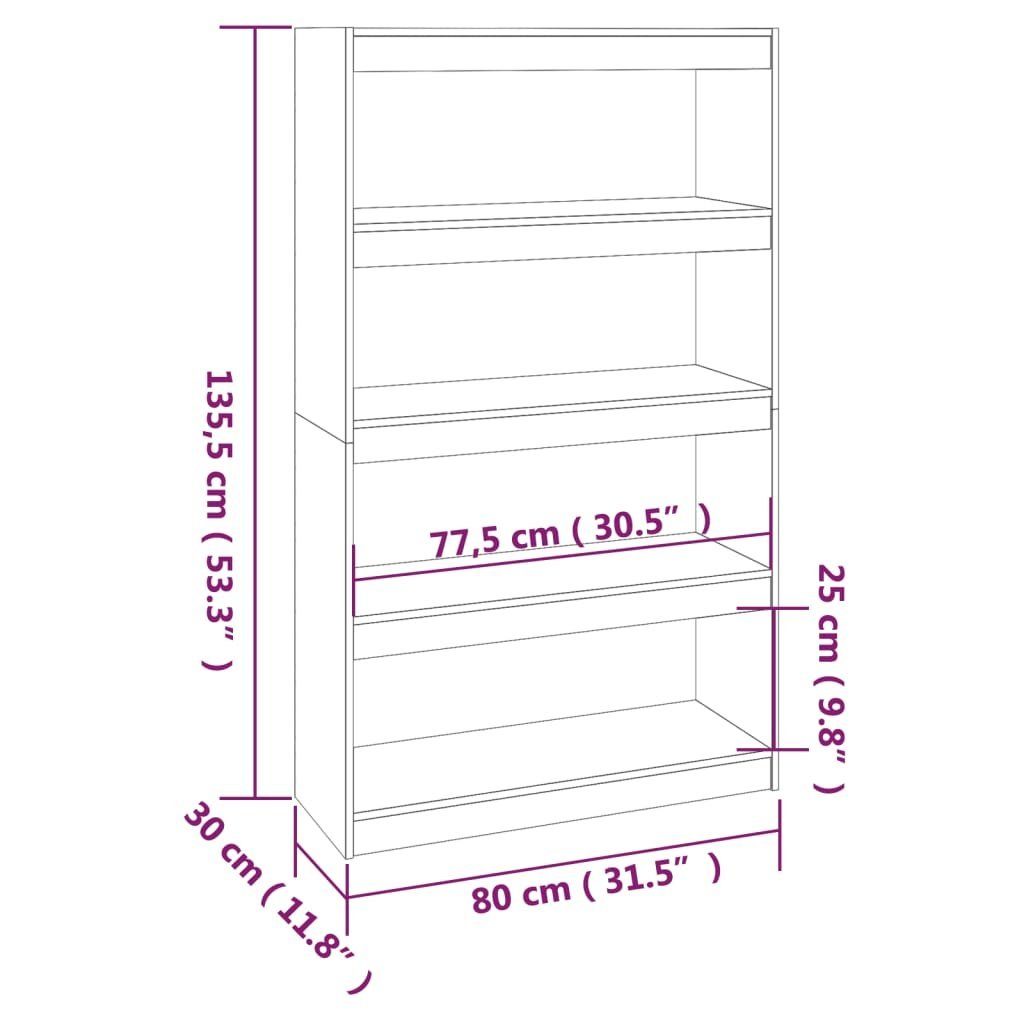 furnicato Bücherregal Raumteiler Grau Kiefer 80x30x135,5 cm Massivholz