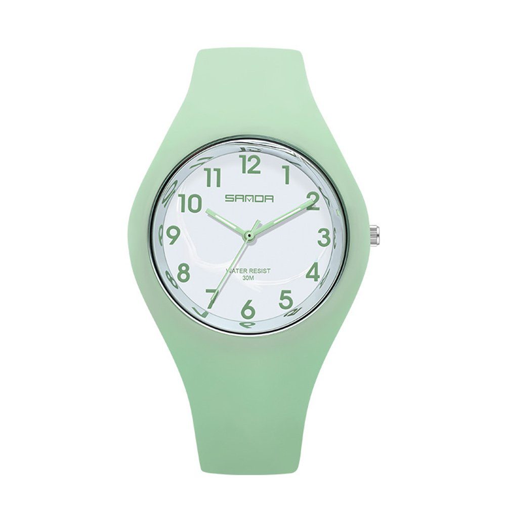 GelldG Quarzuhr Damenuhr mit Silikonband, großes Zifferblatt, wasserdicht, sportlich grün