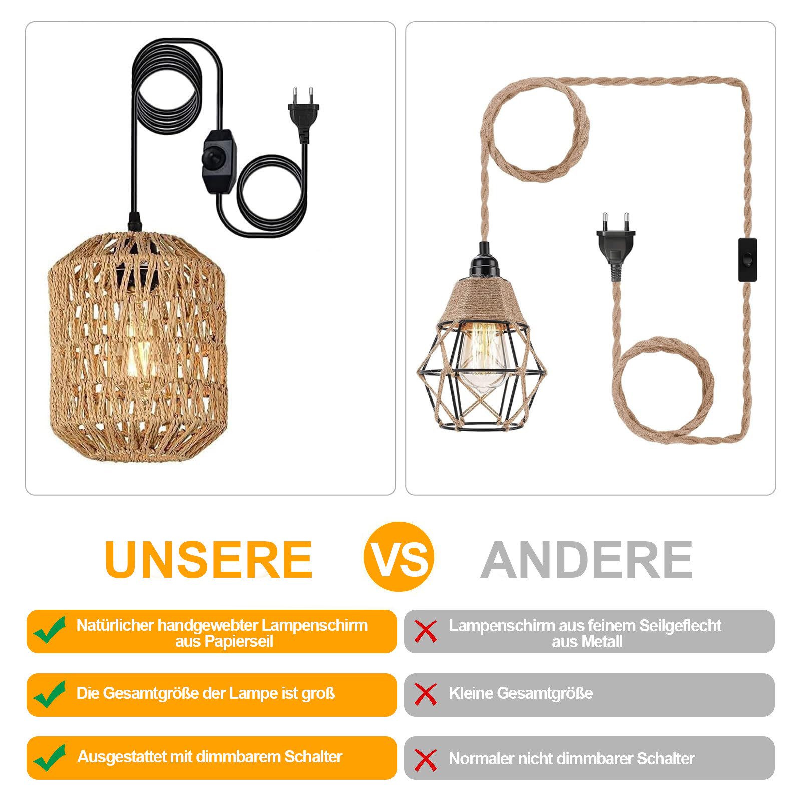 MUPOO Pendelleuchte Hängelampe Boho Rattan Lampenschirm günstig online kaufen
