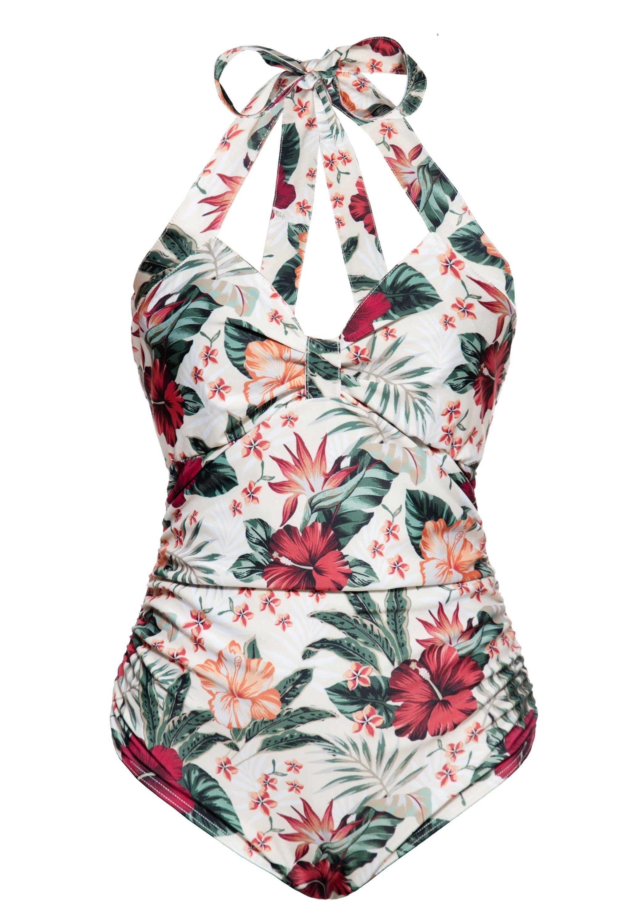 QueenKerosin Badeanzug Flower mit Hawaii Vintage All-over-Print