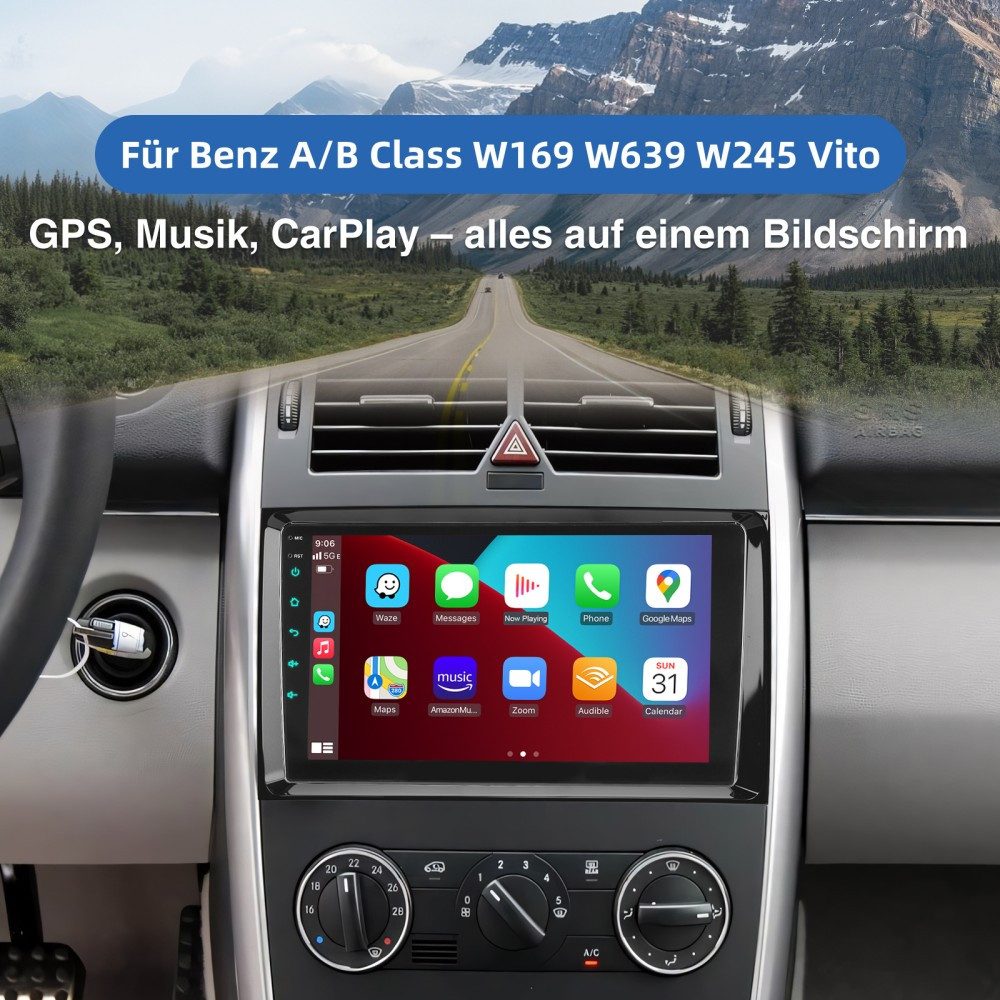ESSGOO Für Benz A/B Klasse W169 W639 W245 W906 Vito Android 15 Autoradio (RDS, Digitalradio (DAB), FM, AM, 2 DIN Carplay Bluetooth Navigationsgeräte Rückfahrkamera(optional)