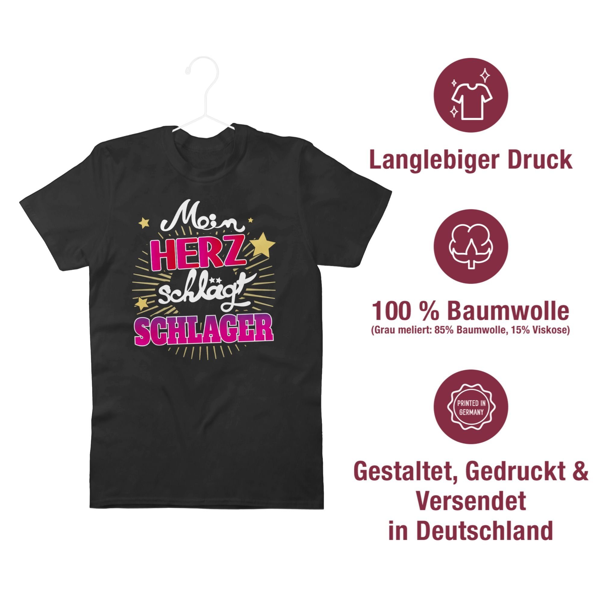 Schwarz Schlager T-Shirt Mein Party Shirtracer Herz Schlager 01 Outfit schlägt