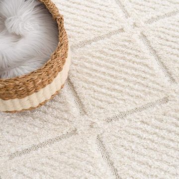 Hochflor-Teppich Focus 2997, Carpet City, rund, Höhe: 20 mm, besonders weich, Uni-Farben, Rauten-Optik, 3D-Effekt