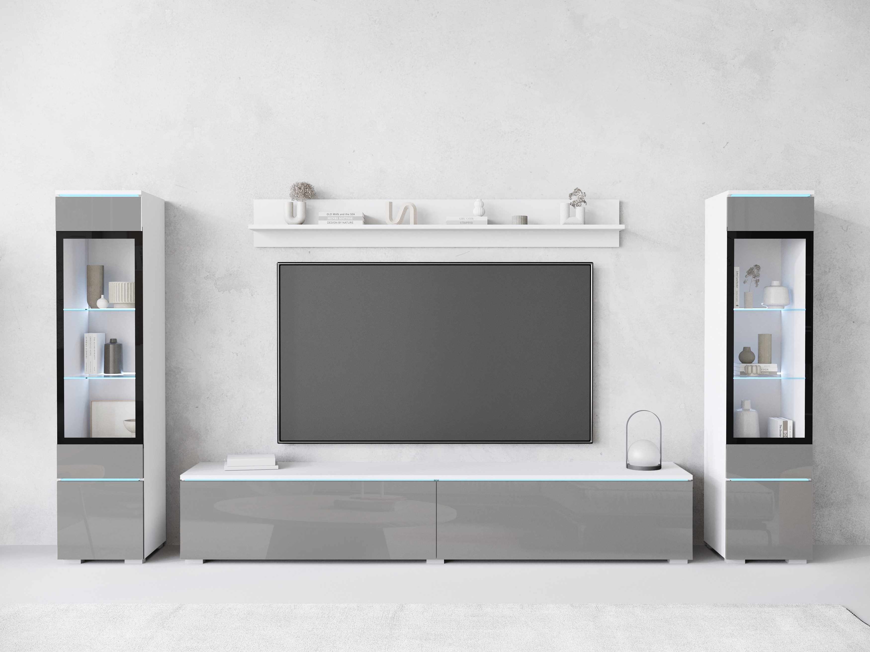 Home affaire Wohnwand VERA II, Vitrinen Türanschlag wechselbar, (Komplett-Set, 4-St), Mediawand 260 cm, Vitrine mit Verglasung, stehend und hängend