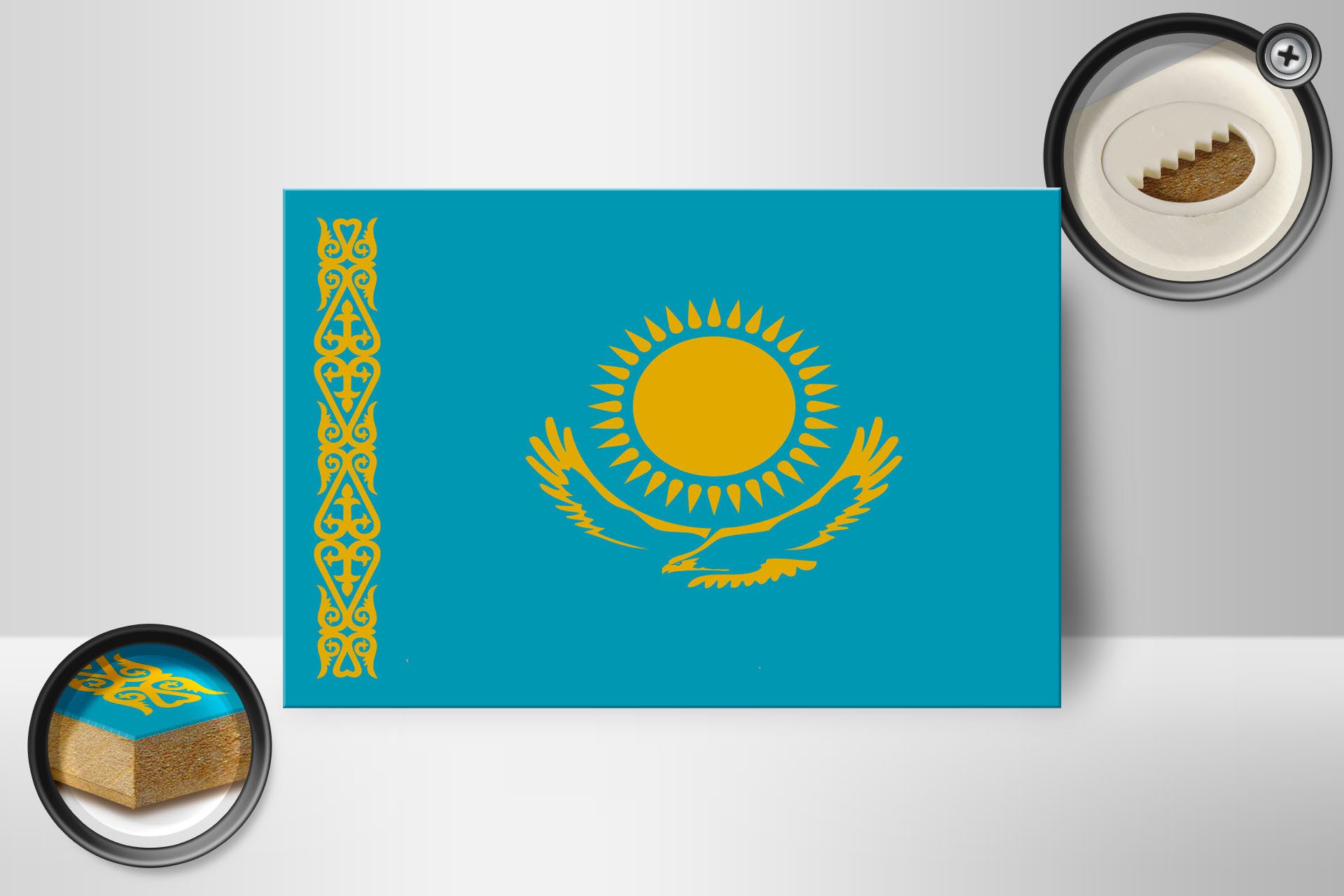 Femer GmbH Holzbild Flagge Kasachstans 18x12 cm Flag of Kazakhstan, Flaggen (1 St), Glatte Holzfaserplatte (MDF), vorn beschichtet
