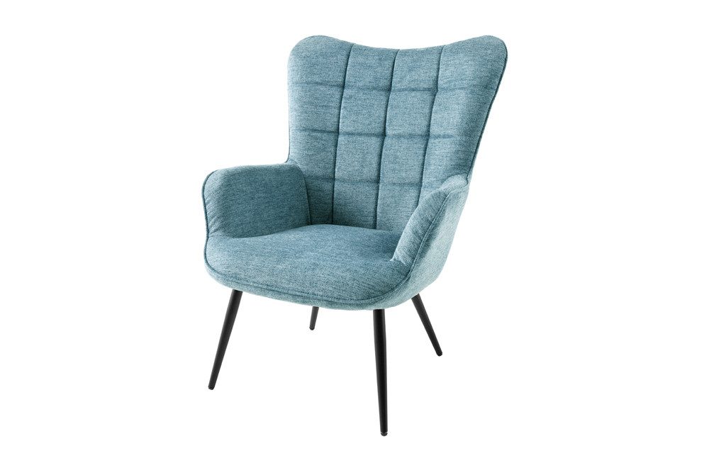 riess-ambiente Sessel SCANDINAVIA blau / schwarz - Strukturstoff, Metallbeine, gepolstert (Einzelartikel, 1-St), Wohnzimmer · Metall · mit Armlehnen · Scandi Design · Ziersteppung