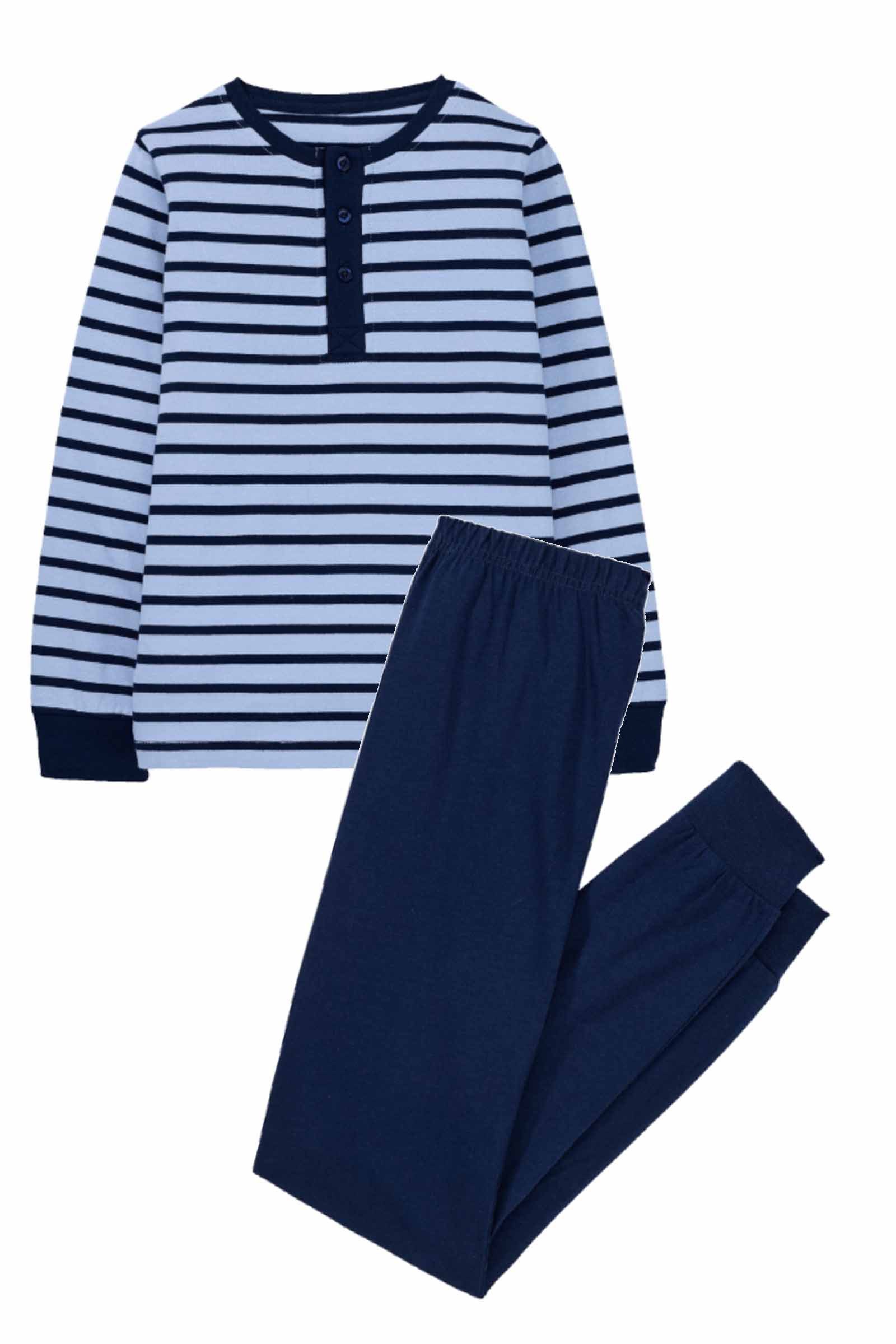 Lily & Dan Pyjama Jungen Pyjama Set lange Schlafhose + langarm Oberteil Blau 122-128 (Schlafhose + Oberteil, 2 tlg., Pyjama Set) Wärmender Stoff, Hautfreundlich