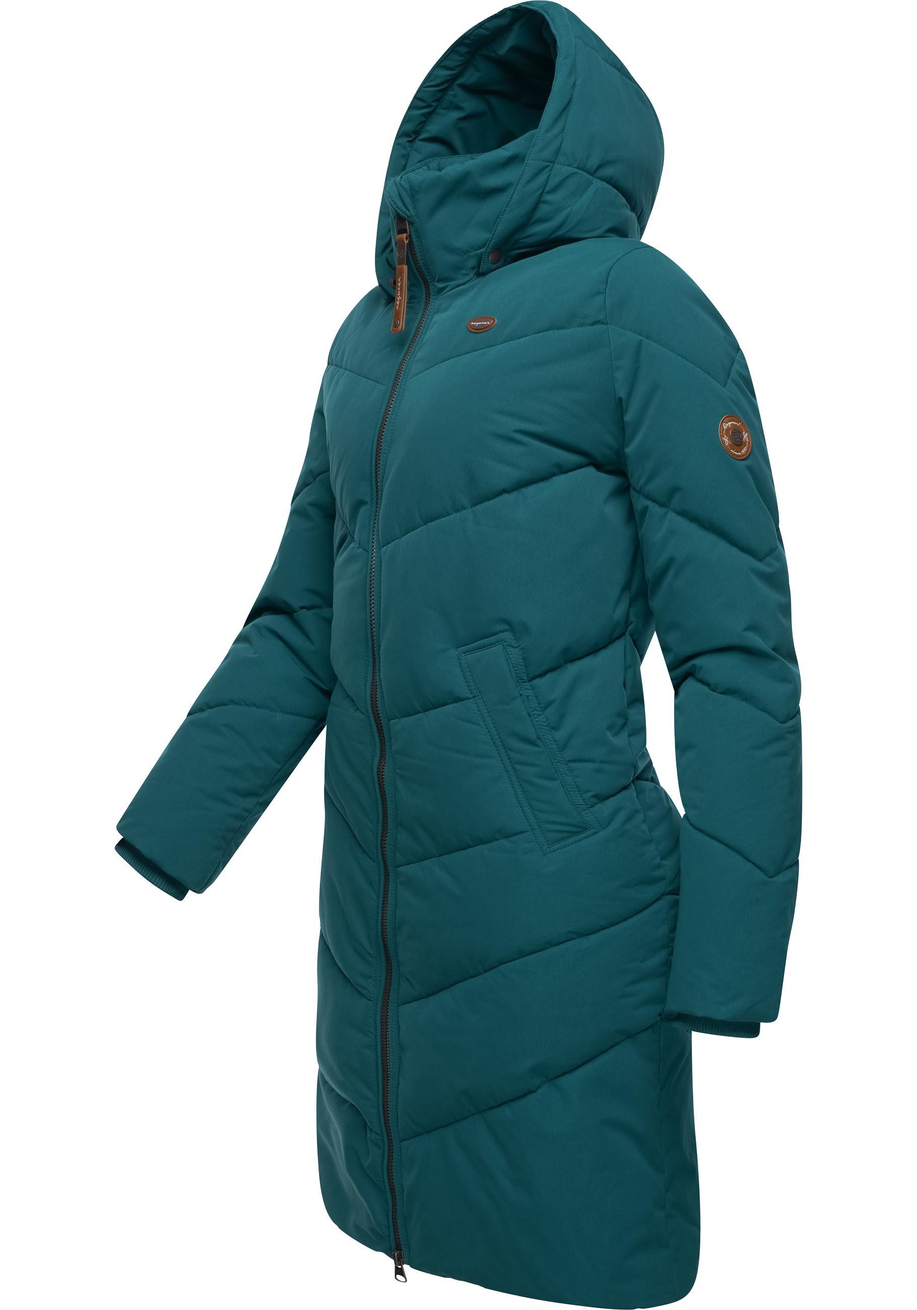 Ragwear flaschengrün abnehmbarer Wintermantel mit stylischer Rebelka Winterparka Kapuze