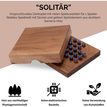 Logoplay Holzspiele Spiel, Solitär Gr. L - blaue Stecker - Spielfeld 13 x 13 cm - Solitaire - KnobelspielHolzspielzeug