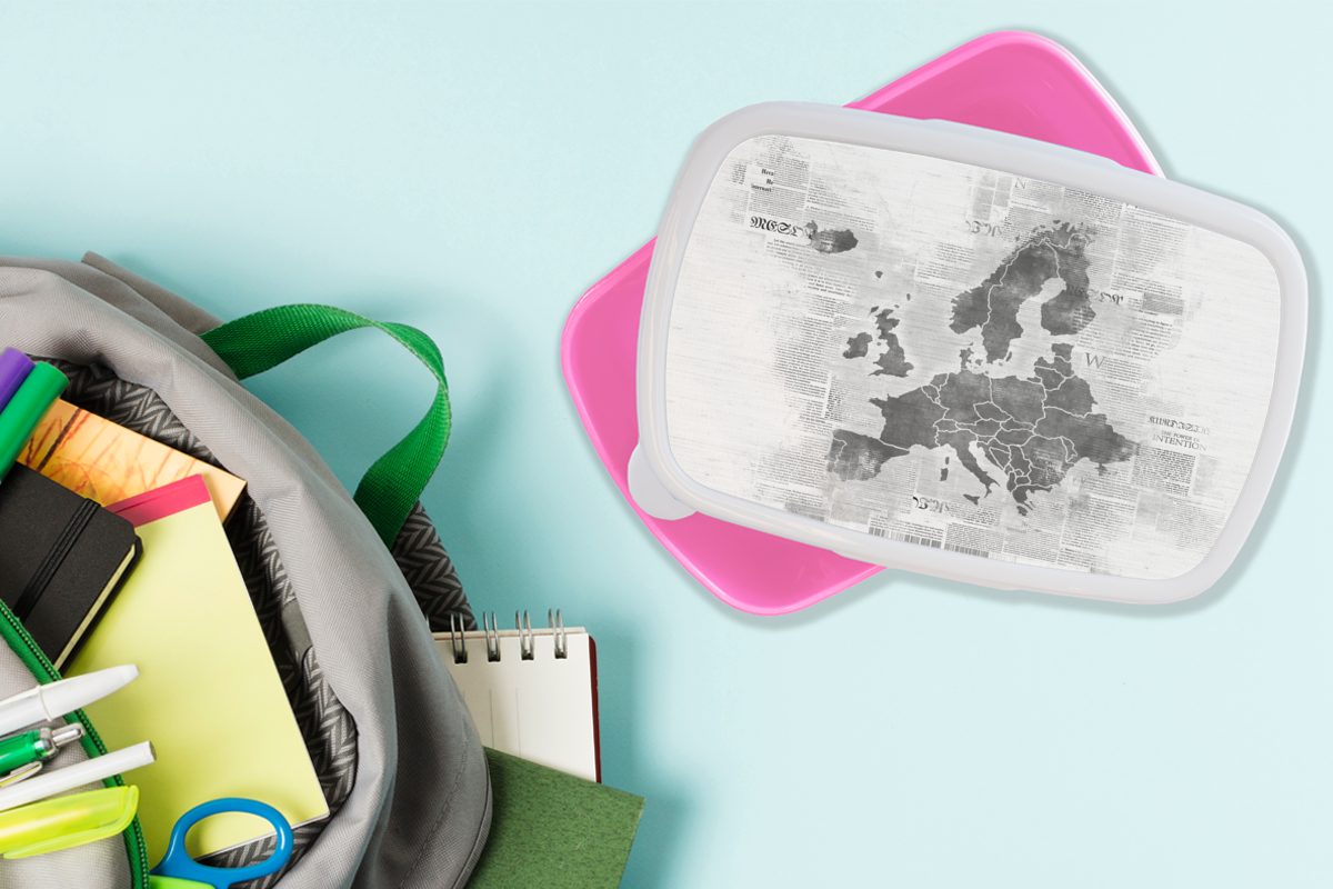 Snackbox, Kunststoff, und weiß, Eurocard MuchoWow Lunchbox für rosa Erwachsene, schwarz Zeitungspapier Brotdose - Mädchen, Kunststoff (2-tlg), Kinder, auf Brotbox