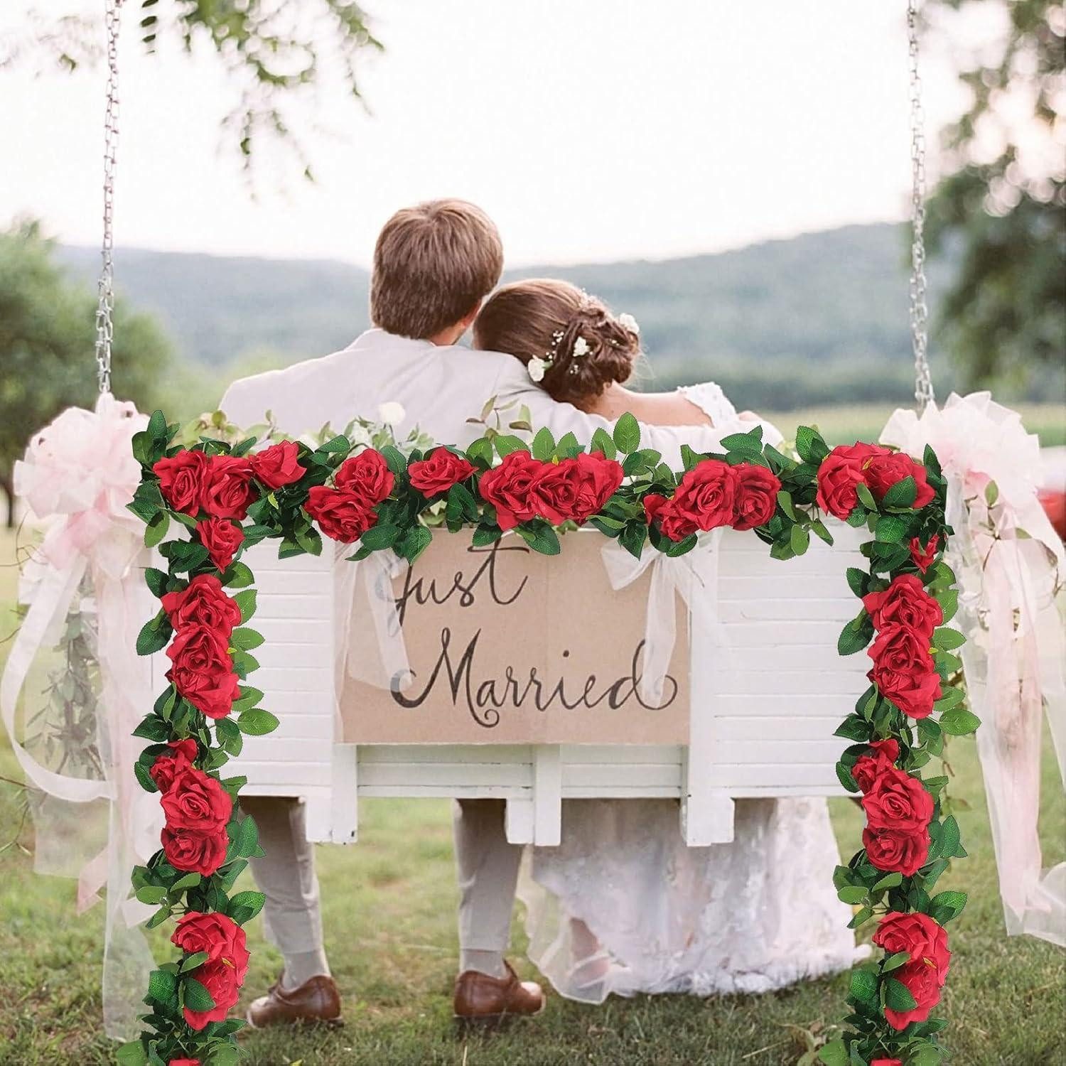 Kunstgirlande Girlande Rosengirlande Kunstblumen Hochzeit 3 Stück 6 m Rot, LuxusKollektion
