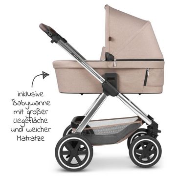 ABC Design Kombi-Kinderwagen Samba - 3in1 - Set - Pure Edition - Grain, Kinderwagen Buggy mit Babywanne, Babyschale, Sportsitz, Regenschutz