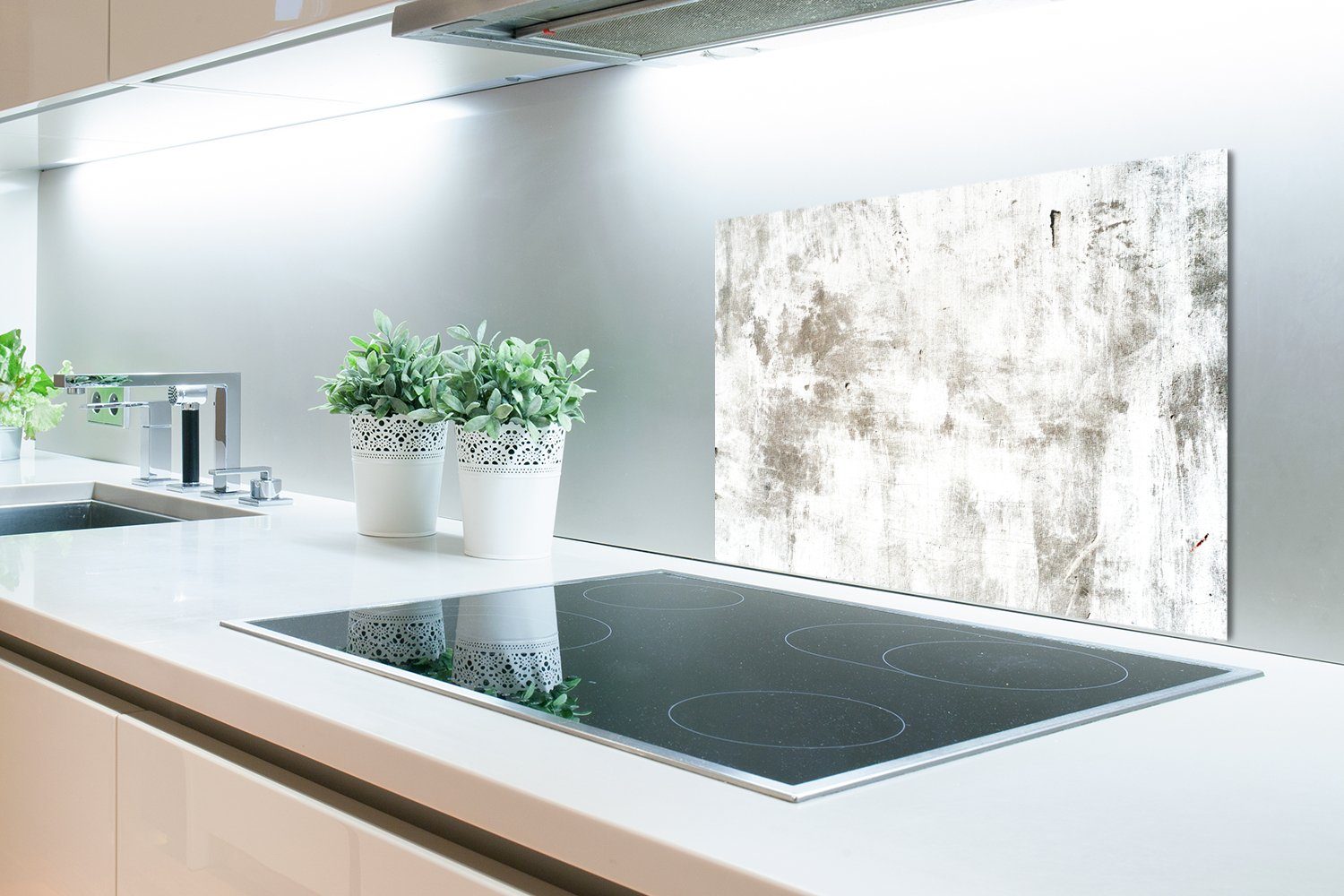 Braun 60x40 Weiß - Herdblende Muster, aus - Beton Temperaturbeständig Wandschutz, MuchoWow Küchenrückwand küchen cm, (1-tlg), -