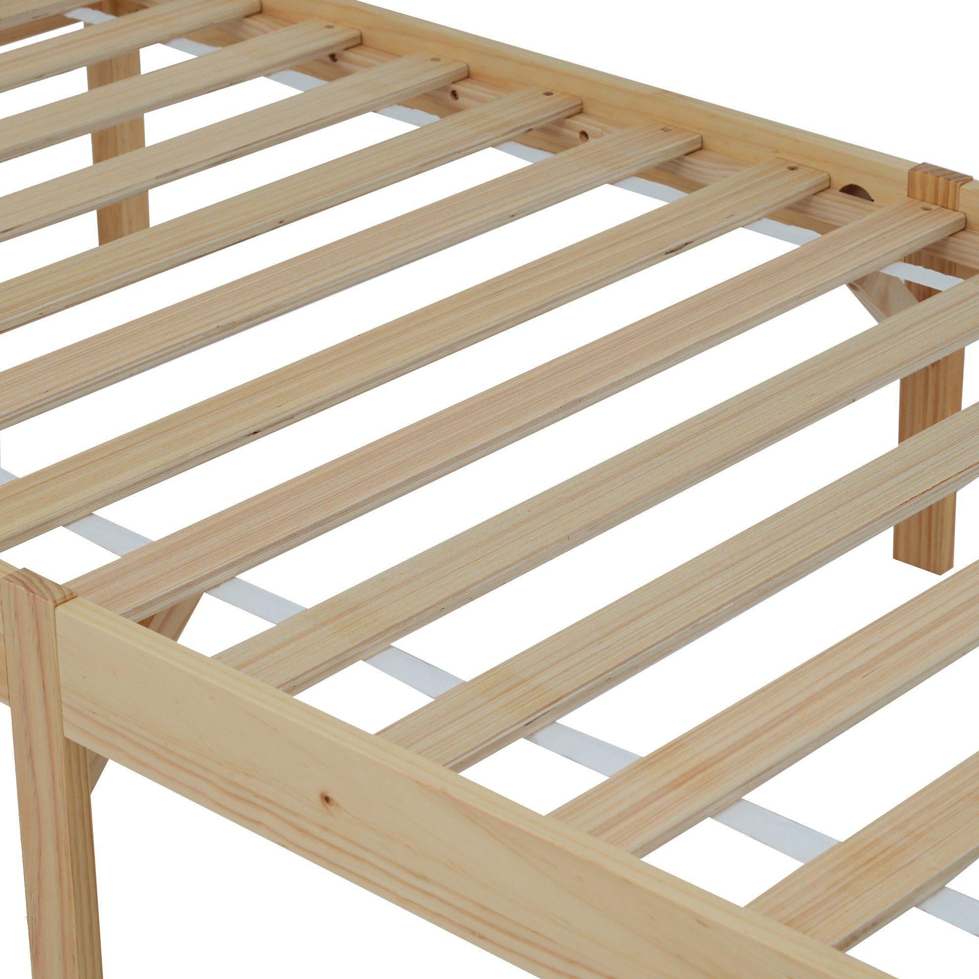 Flieks Massivholzbett, Einzelbett Kiefernholzbett mit Kopfteil und Lattenrost 90x200cm