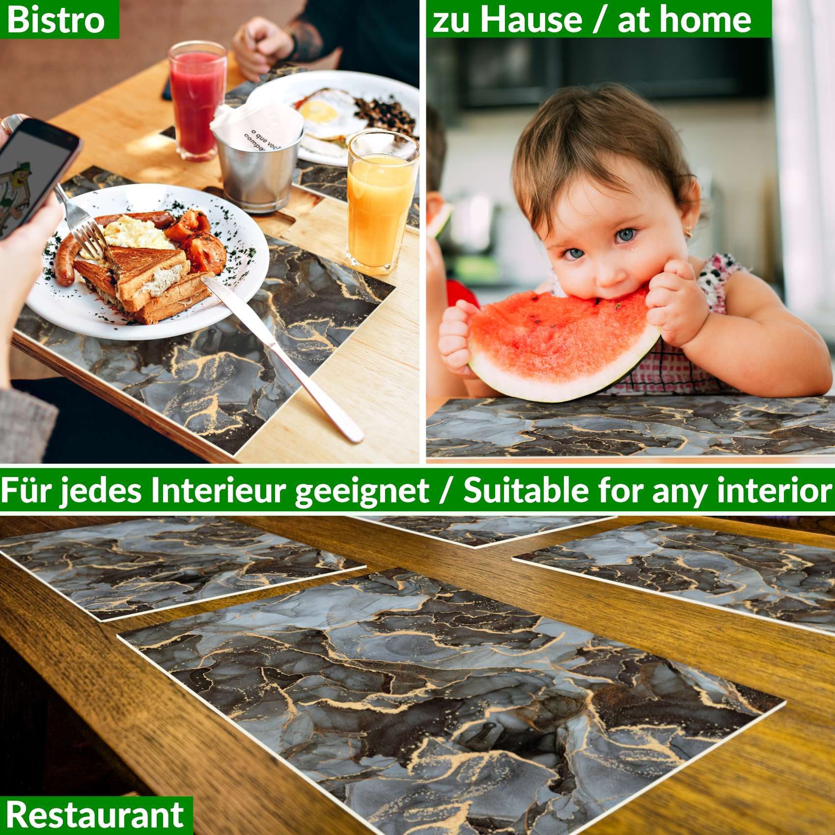ANRO Platzset DEIN Platzdeckchen Servierdeckchen Soft Tischset Tellerunterleger, (Einzelstück, 1-St., einzelverpackt), Glatt, leichte Narbung 50x35cm Marmor