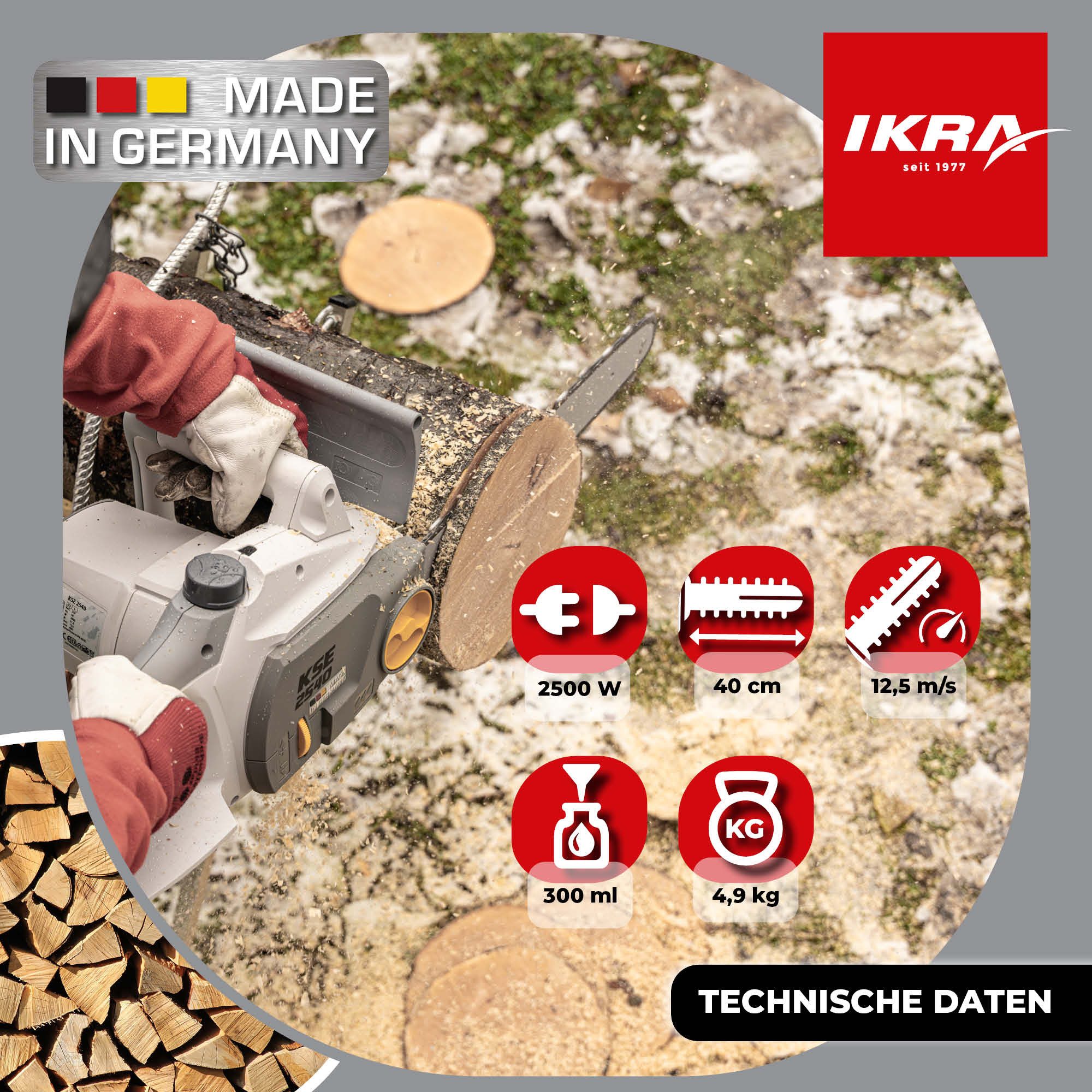ikra GmbH Elektro-Kettensäge KSE 2540, 40 cm Schwertlänge, Deutsche Ingenieurskunst